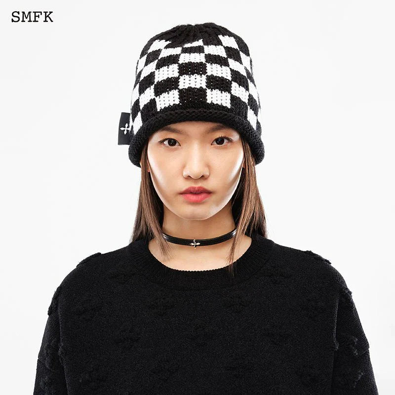 SMFK BLACK AND WHITE GRID SHEEP WOOL CAP HB002BW