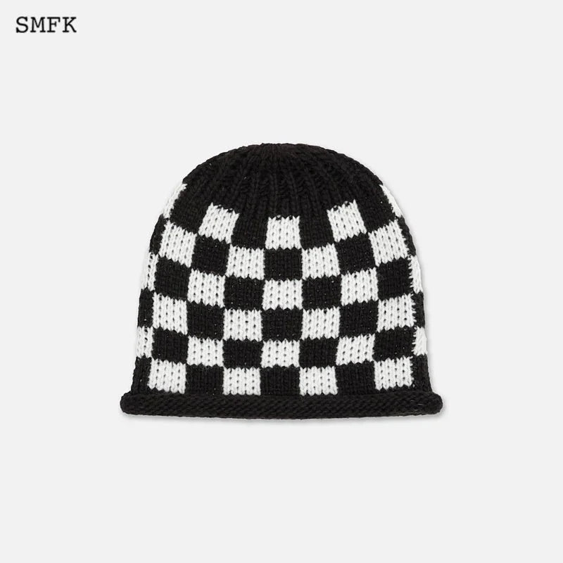 SMFK BLACK AND WHITE GRID SHEEP WOOL CAP HB002BW
