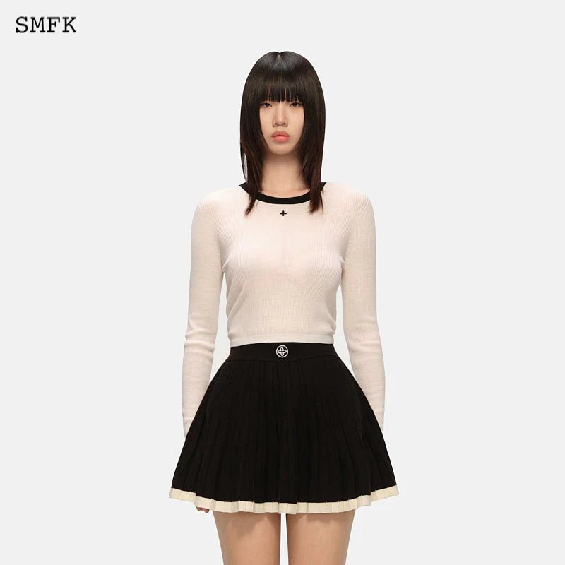 Compass Cross Rib Knit Top In White