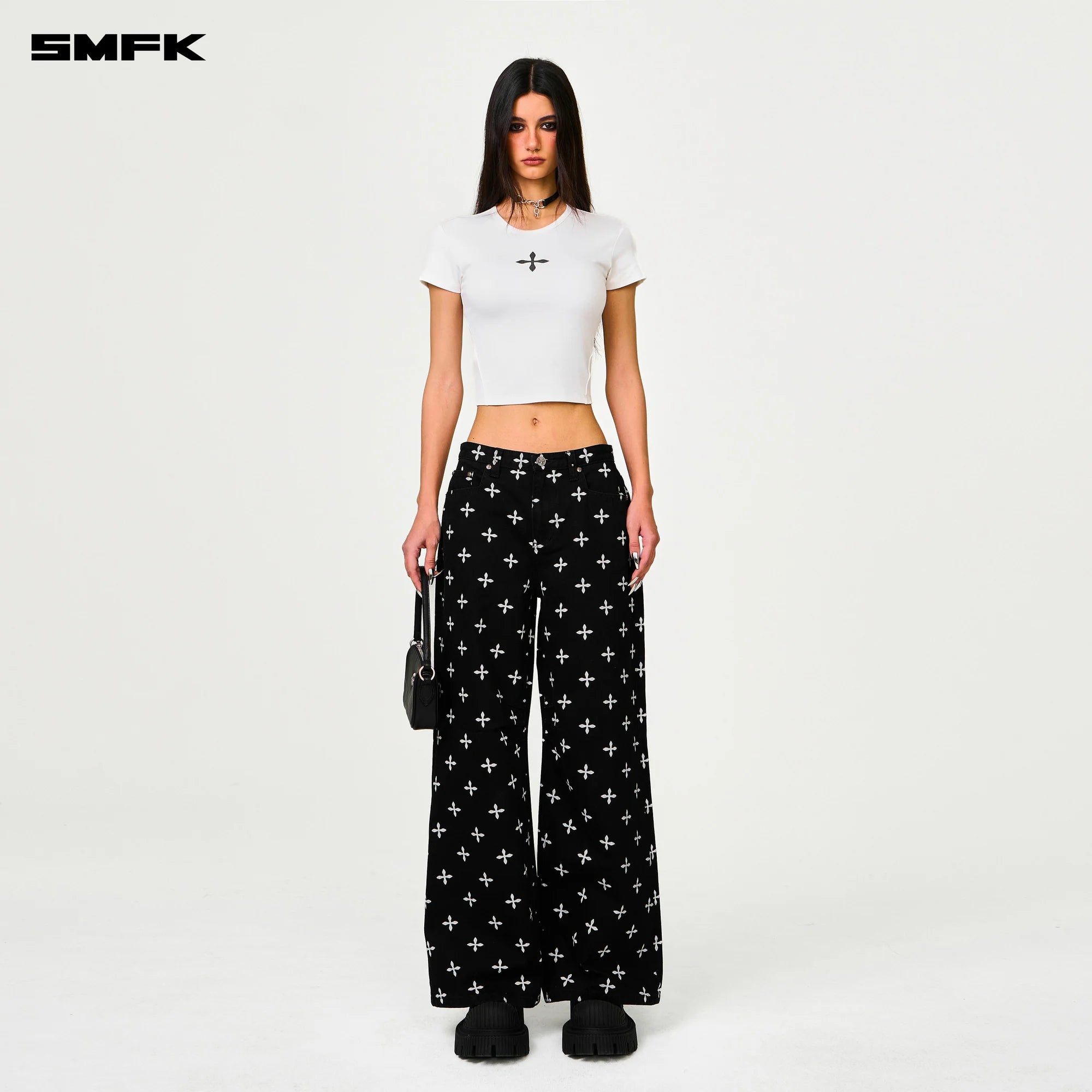 COMPASS BLACK GARDEN CLASSIC WIDE-LEG JEANS