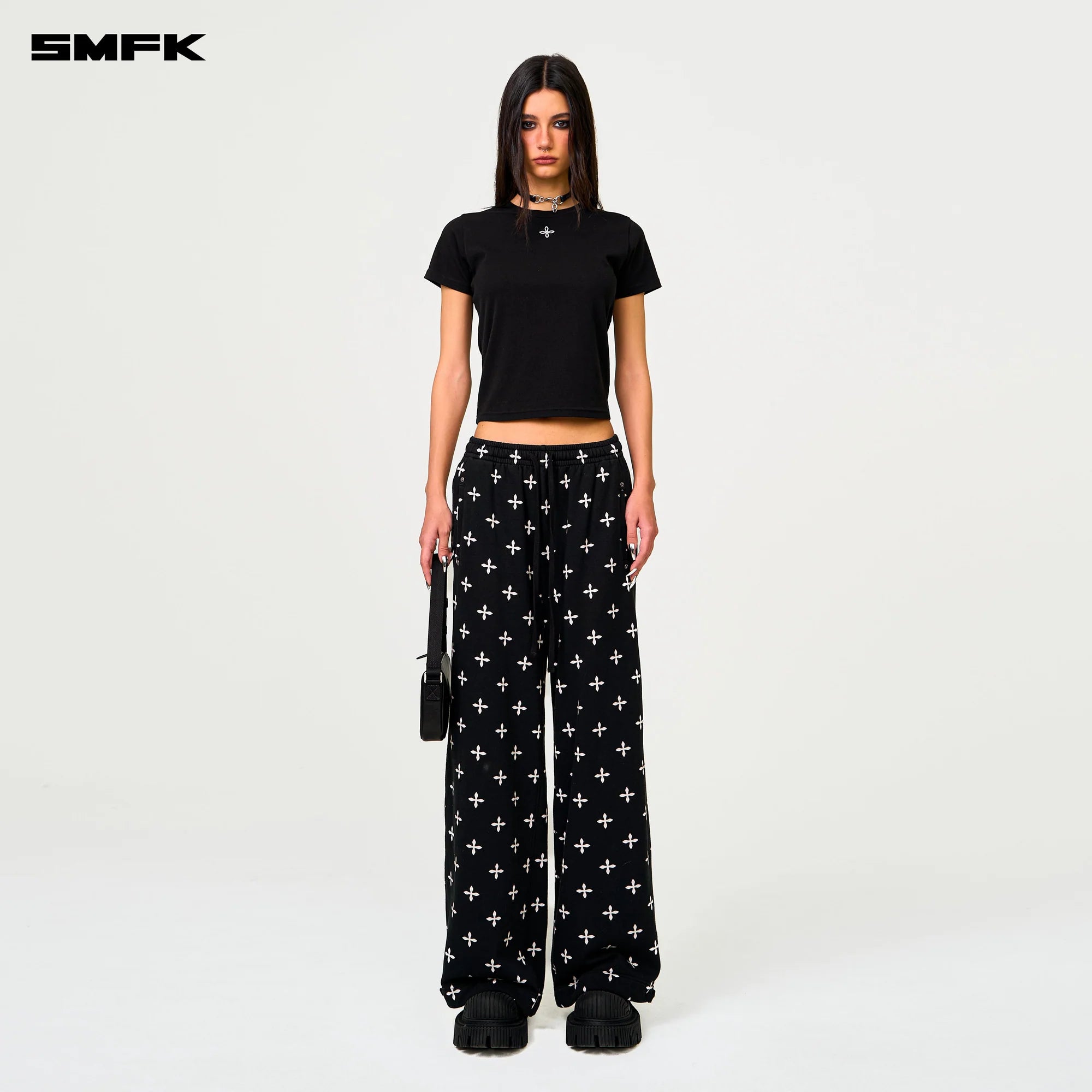 COMPASS BLACK GARDEN WIDE-LEG TRACK PANTS