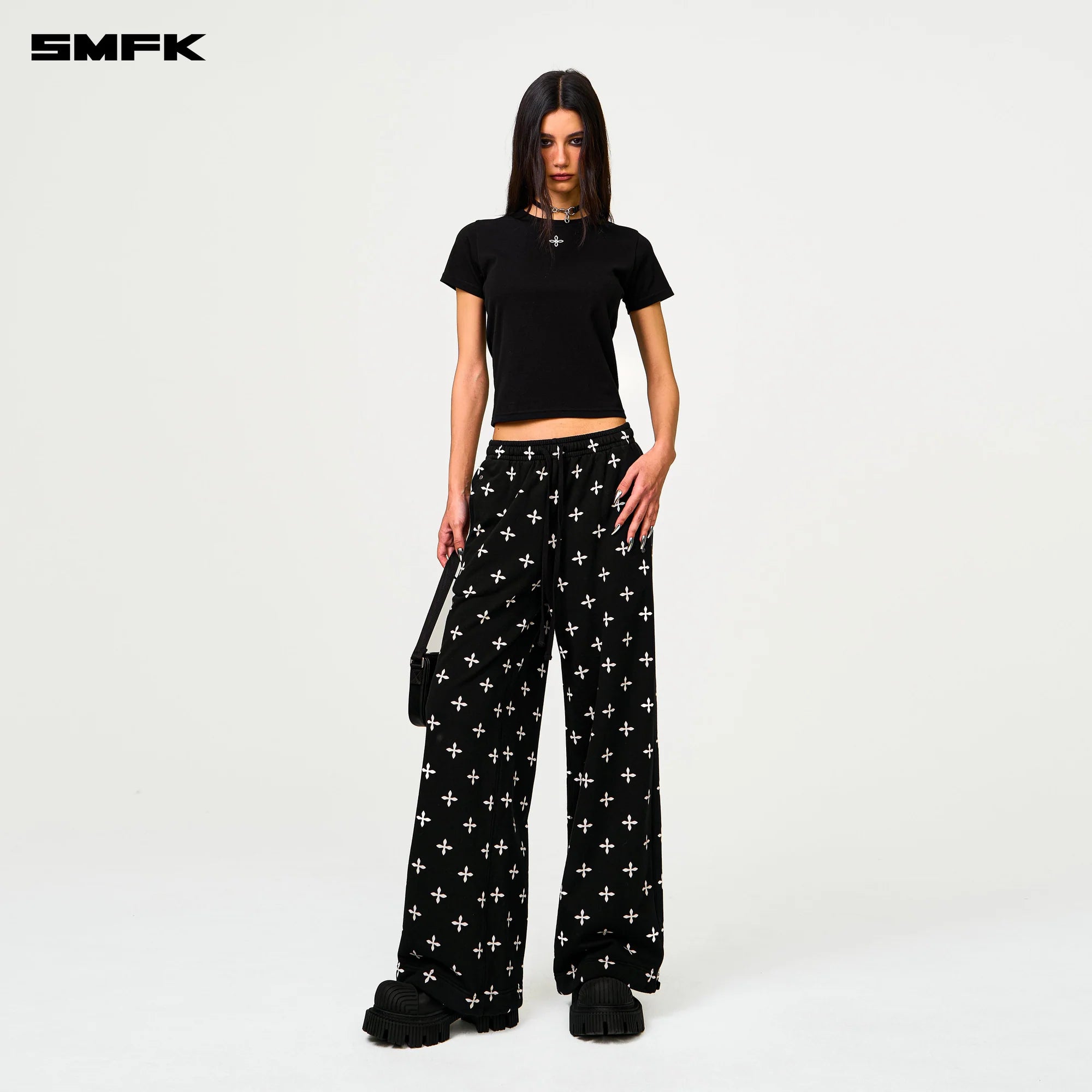 COMPASS BLACK GARDEN WIDE-LEG TRACK PANTS
