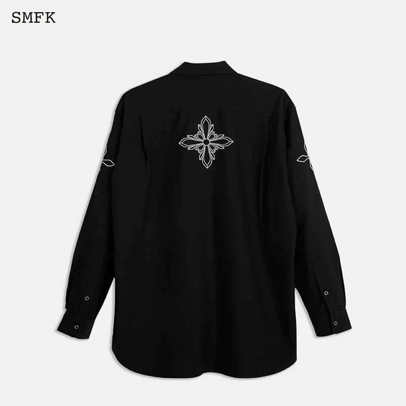 COMPASS WHITE NIGHT FLOWER CLASSIC SHIRT MIDNIGHT BLACK CP003B