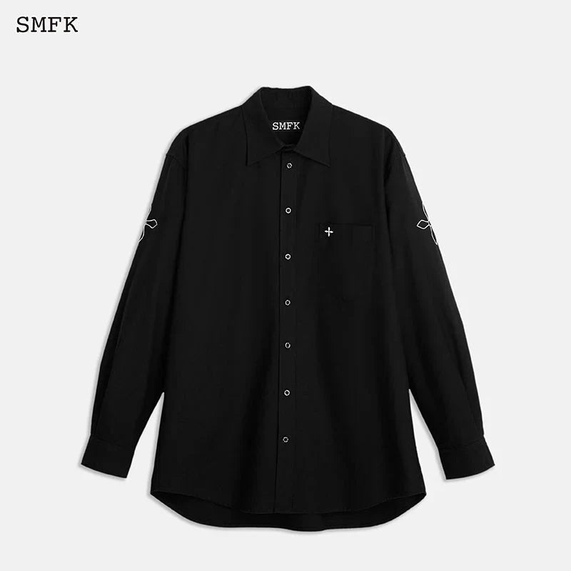 COMPASS WHITE NIGHT FLOWER CLASSIC SHIRT MIDNIGHT BLACK CP003B