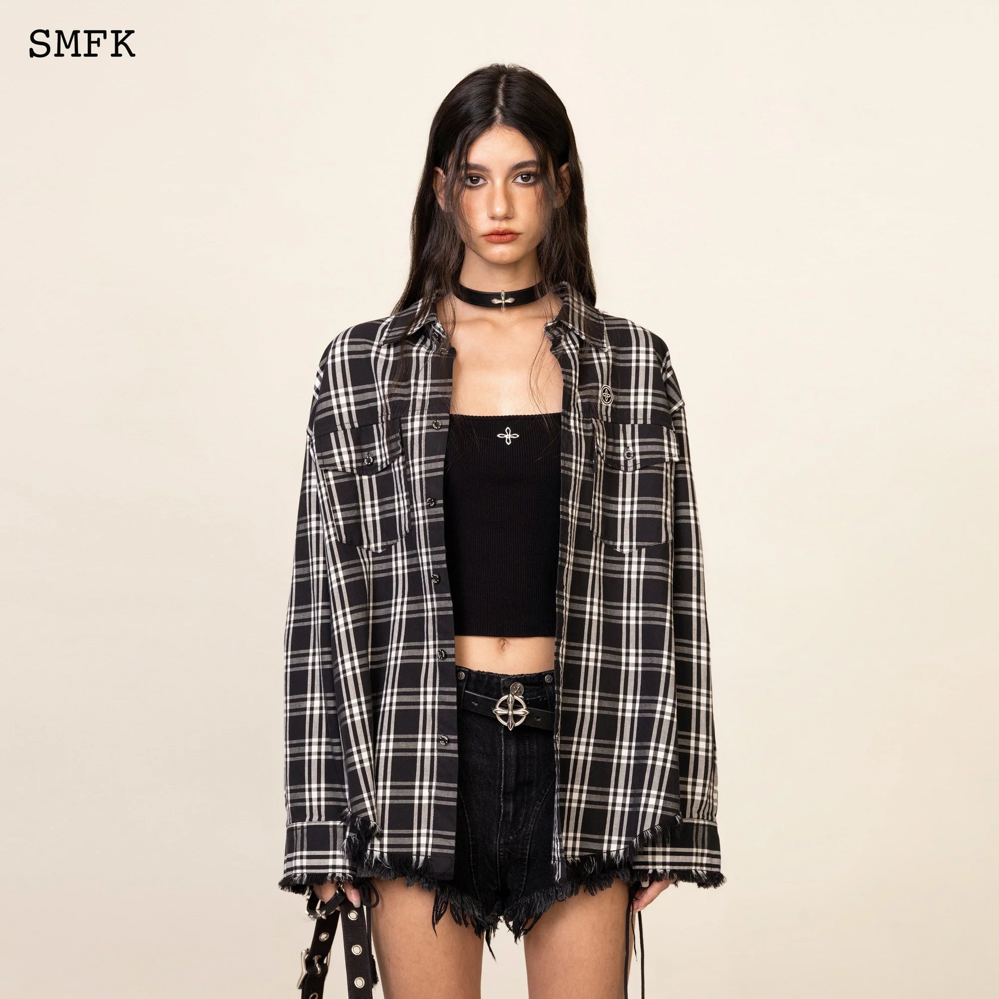 Compass Black Plaid Workwear Style Shirt