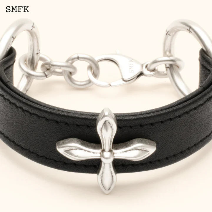 SMFK COMPASS BLACK THICK LEATHER WRISTBAND BLT05B