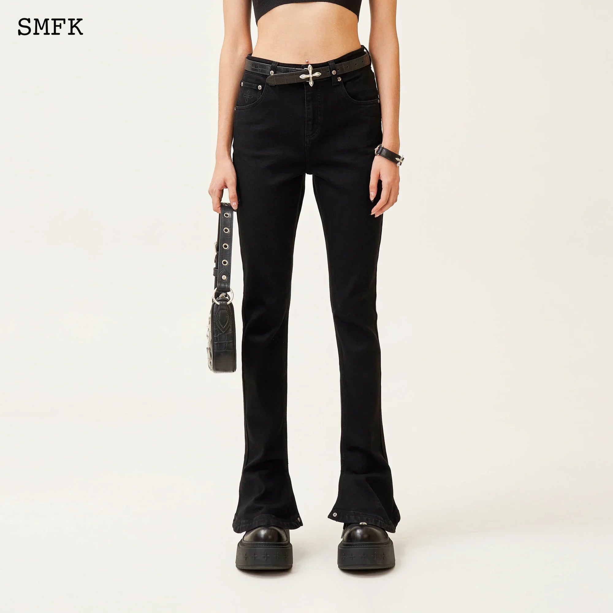 SMFK COMPASS CLASSIC HORSESHOE FLARED JEANS BLACK