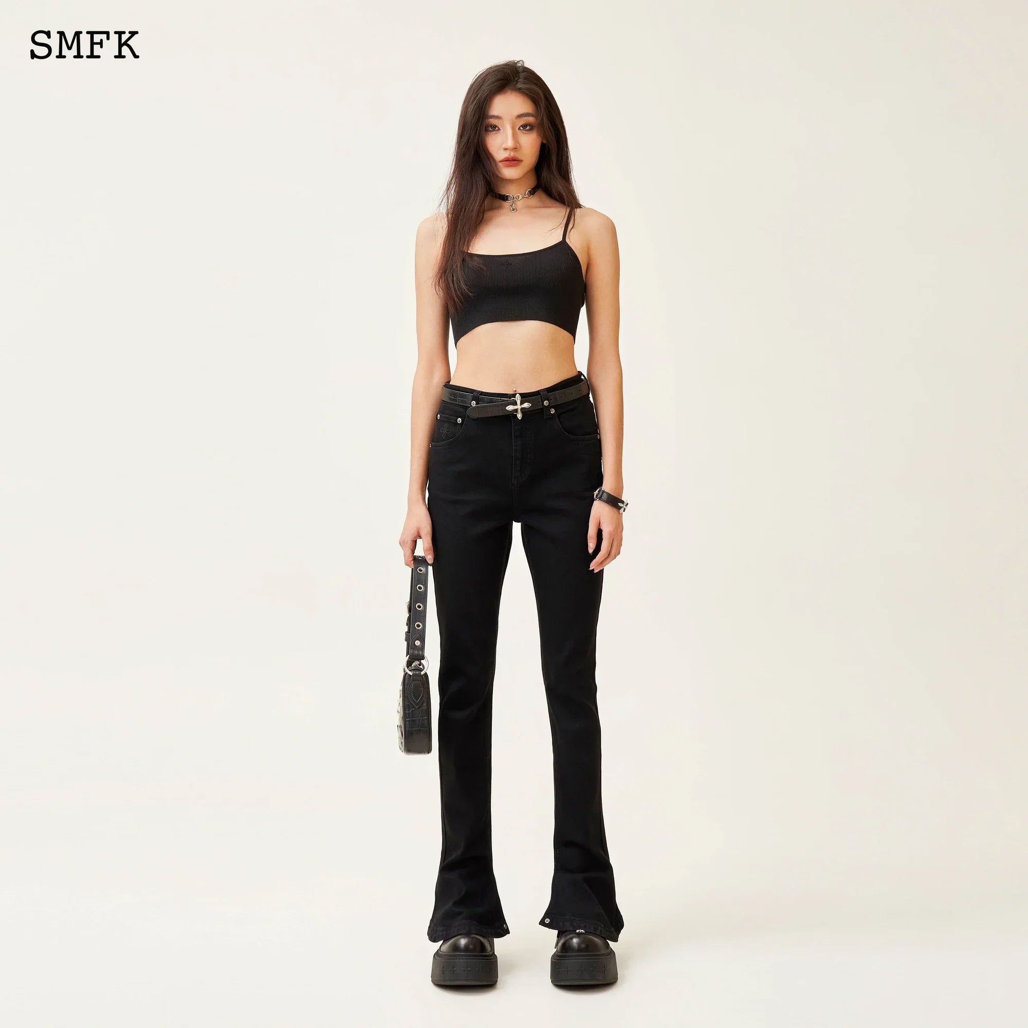 SMFK COMPASS CLASSIC HORSESHOE FLARED JEANS BLACK