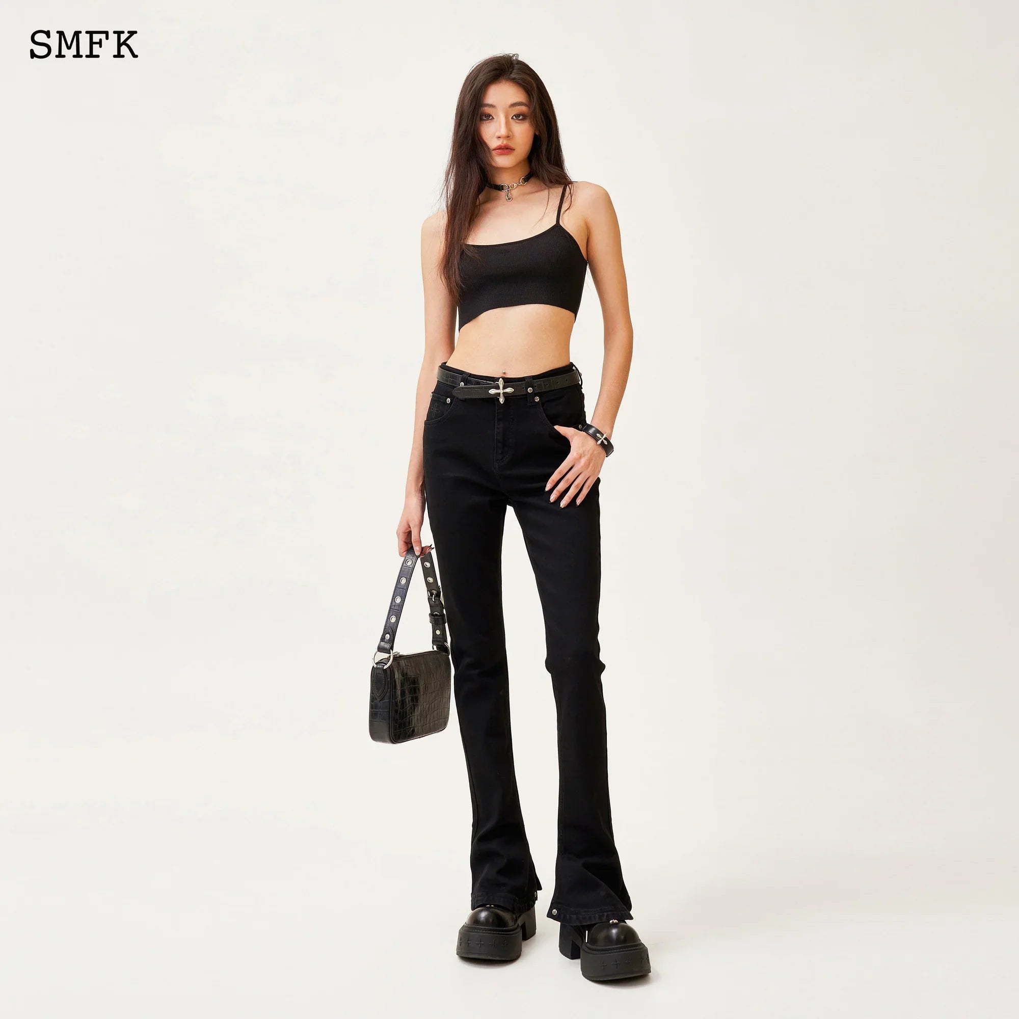 SMFK COMPASS CLASSIC HORSESHOE FLARED JEANS BLACK