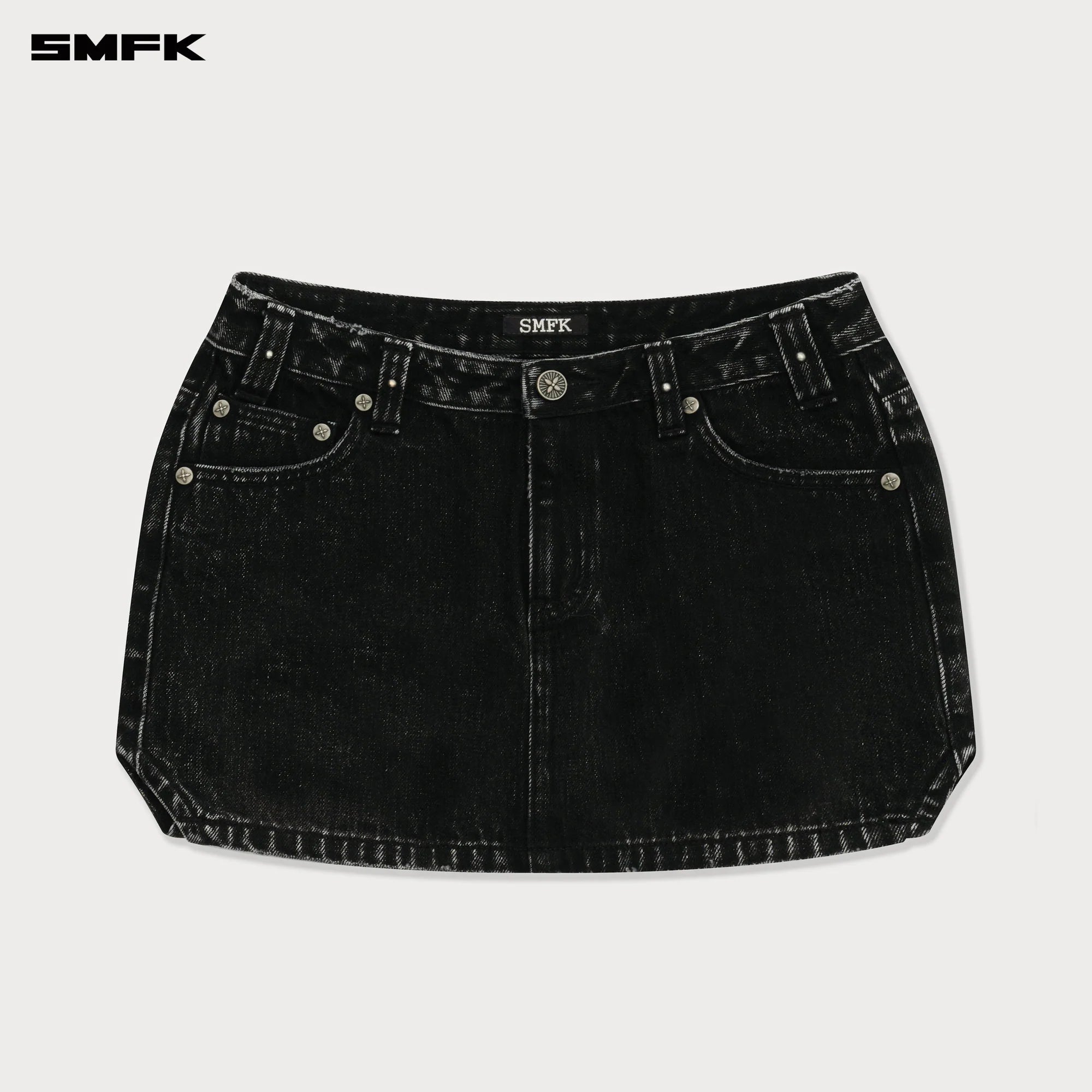 COMPASS CROSS CLASSIC CUT-OFF DENIM SKIRT IN BLACK