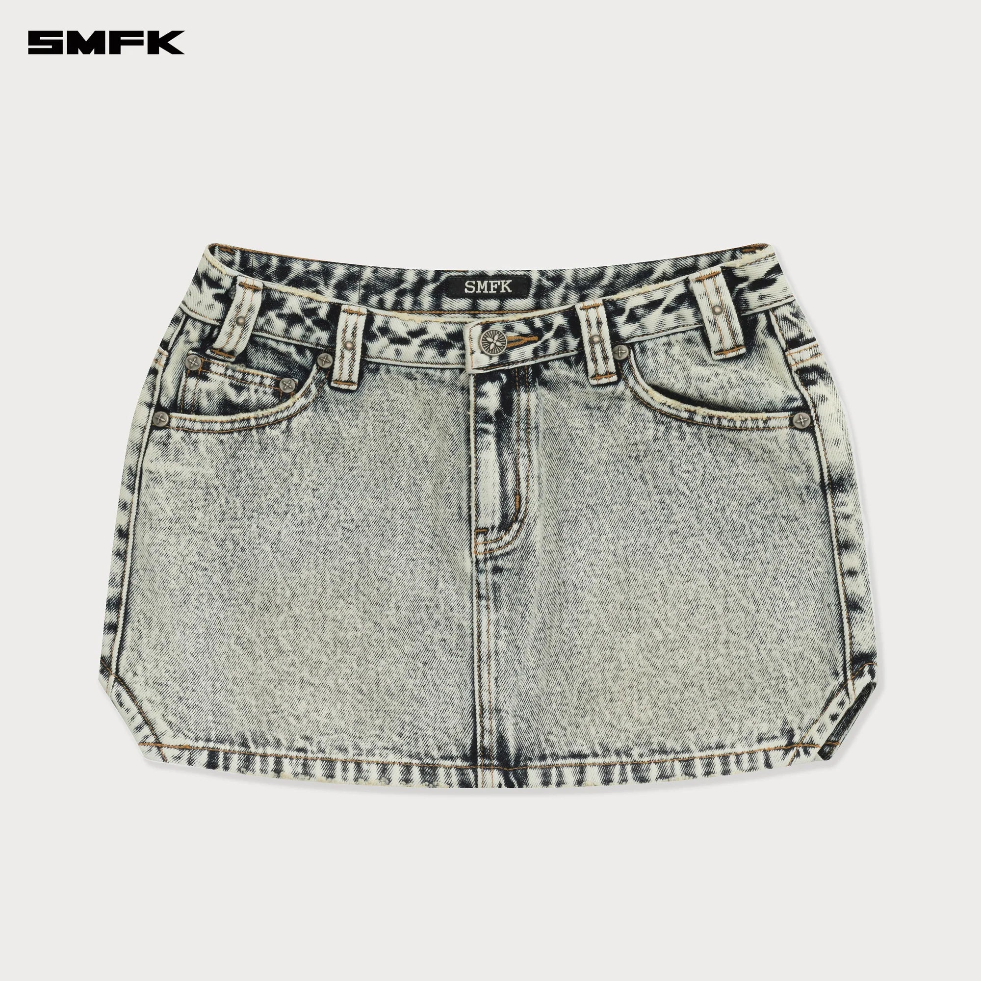 COMPASS CROSS CLASSIC CUT-OFF DENIM SKIRT IN WHITE
