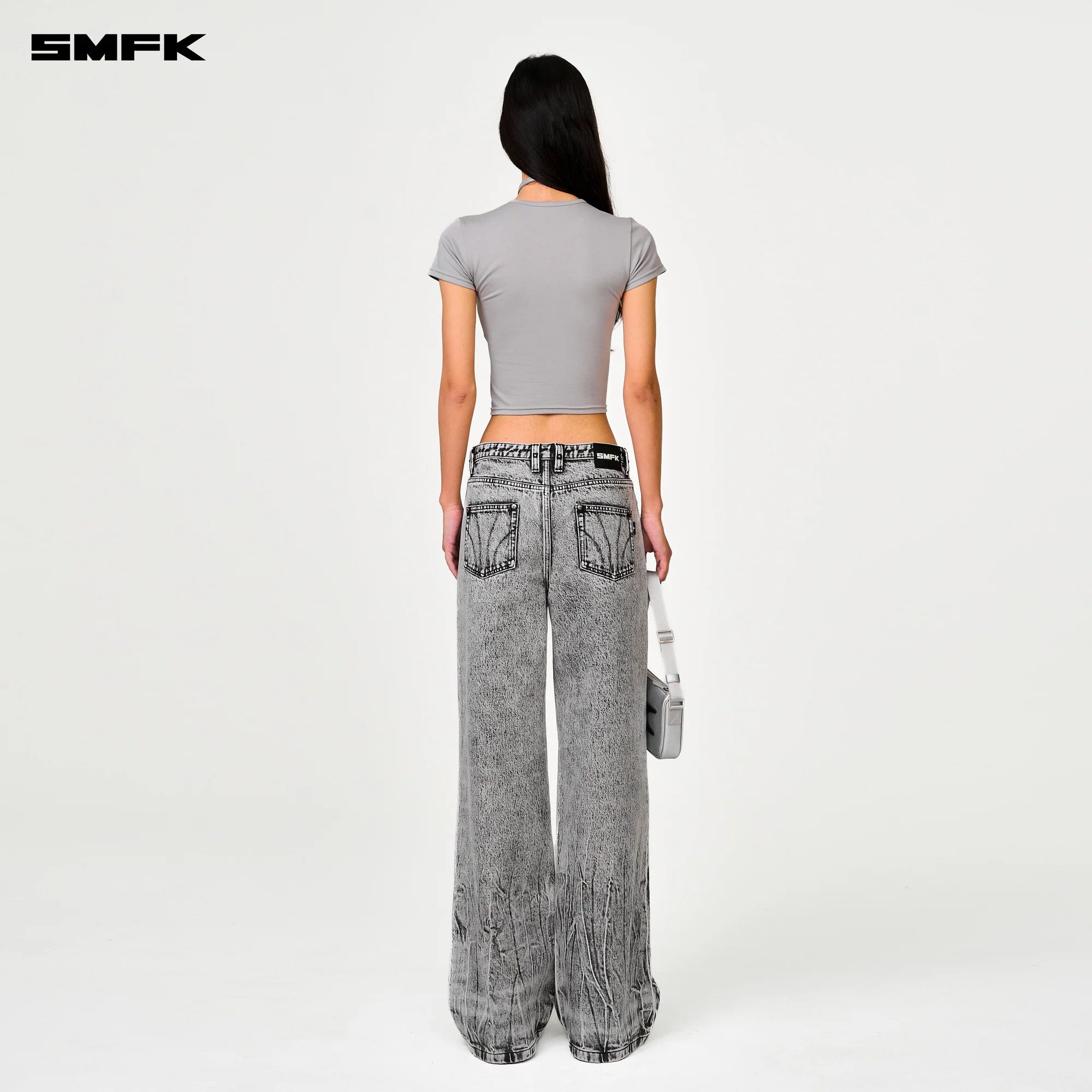 COMPASS CROSS CLASSIC WIDE-LEG JEANS IN GRAY