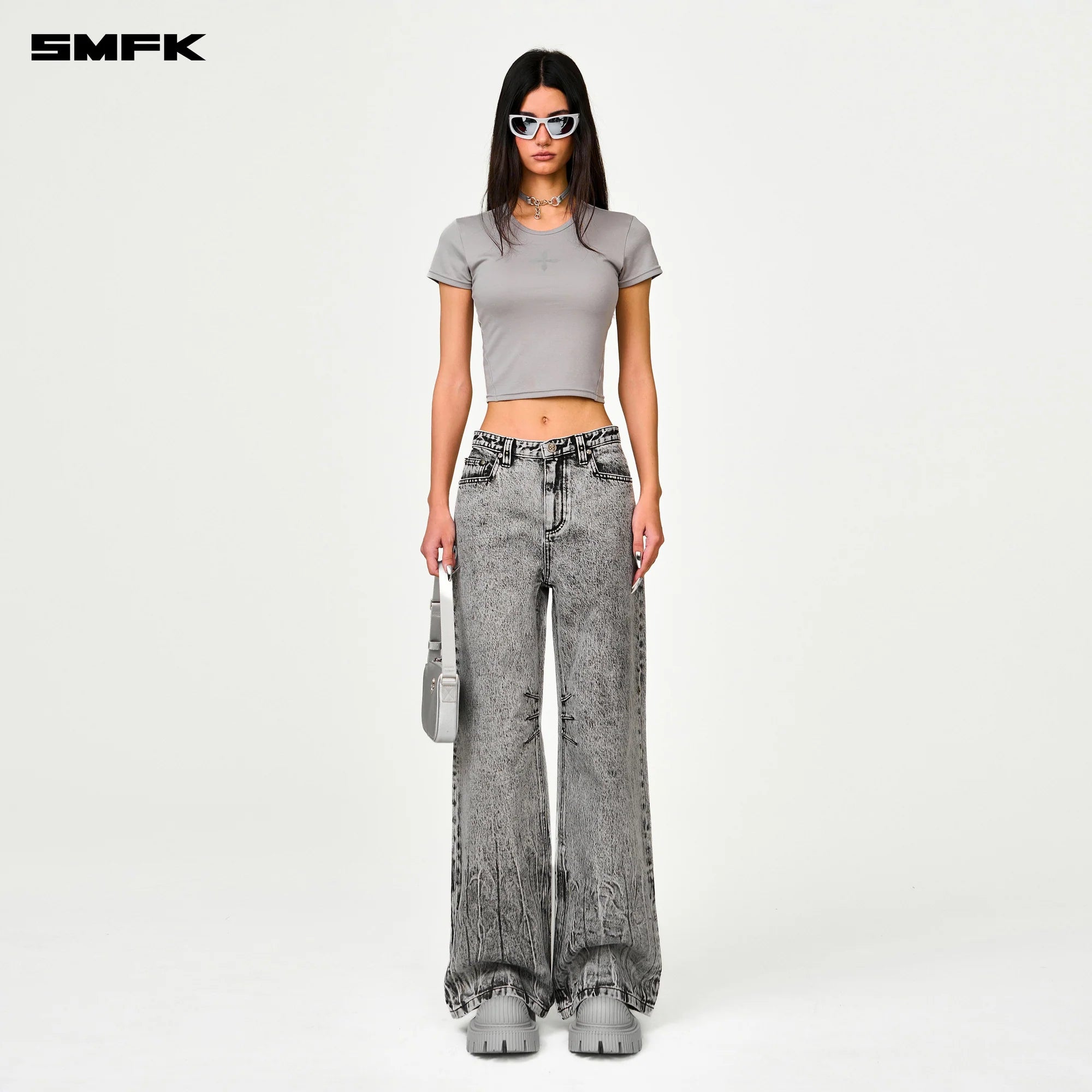 COMPASS CROSS CLASSIC WIDE-LEG JEANS IN GRAY
