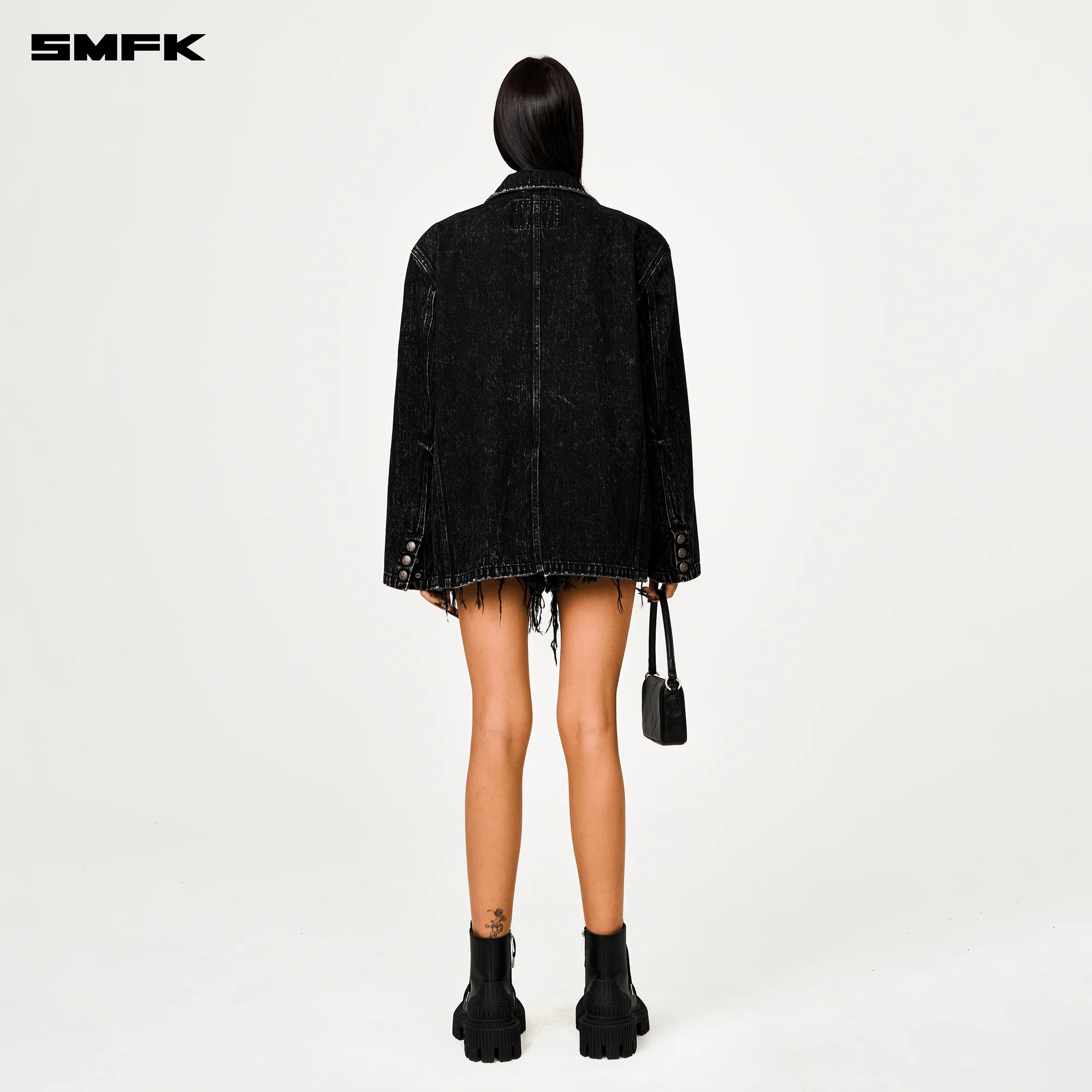 SMFK COMPASS CROSS CLASSIC WILD DENIM SHORTS IN BLACK