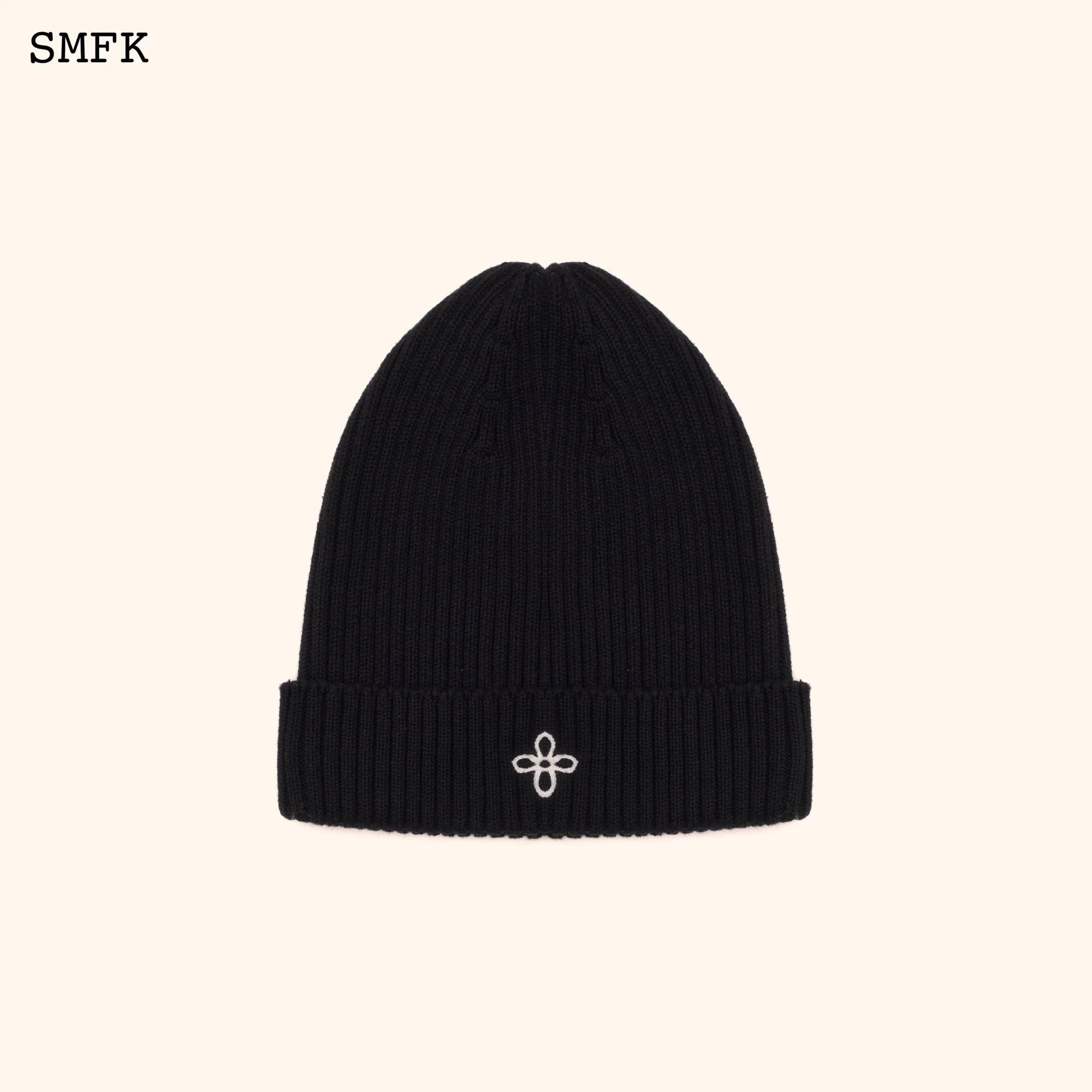 COMPASS CROSS COTTON BEANIE HAT IN BLACK