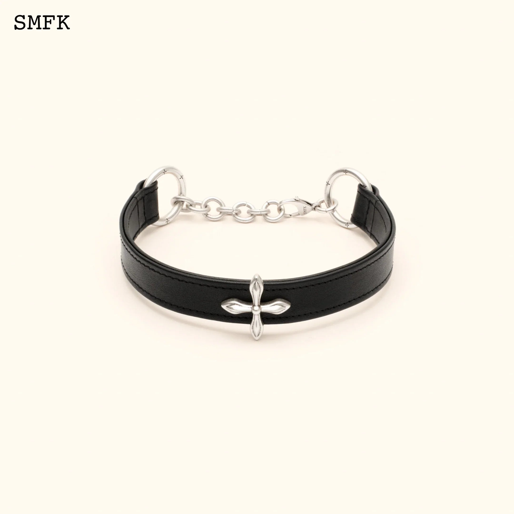 SMFK COMPASS CROSS LEATHER THICK CHOKER IN BLACK BLT02B1