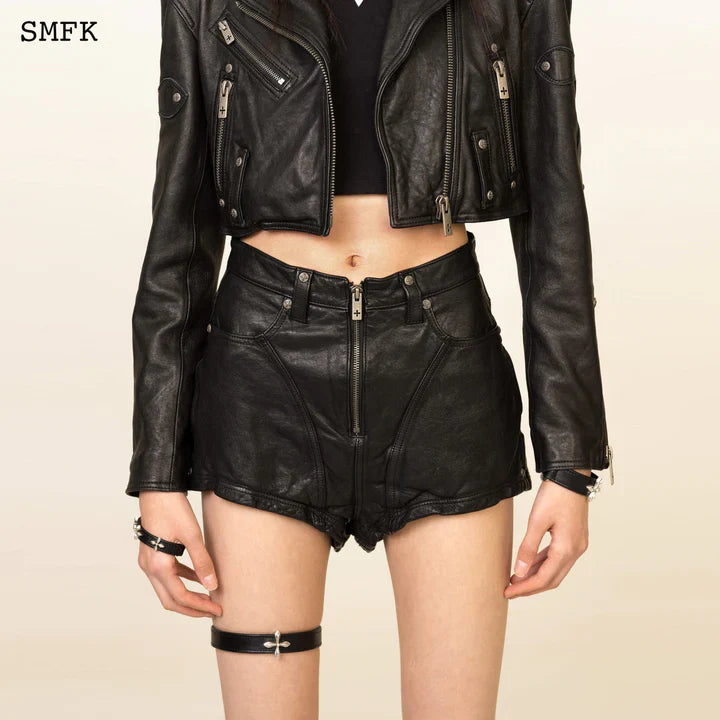 SMFK COMPASS CROSS LEATHER THICK CHOKER IN BLACK BLT02B1