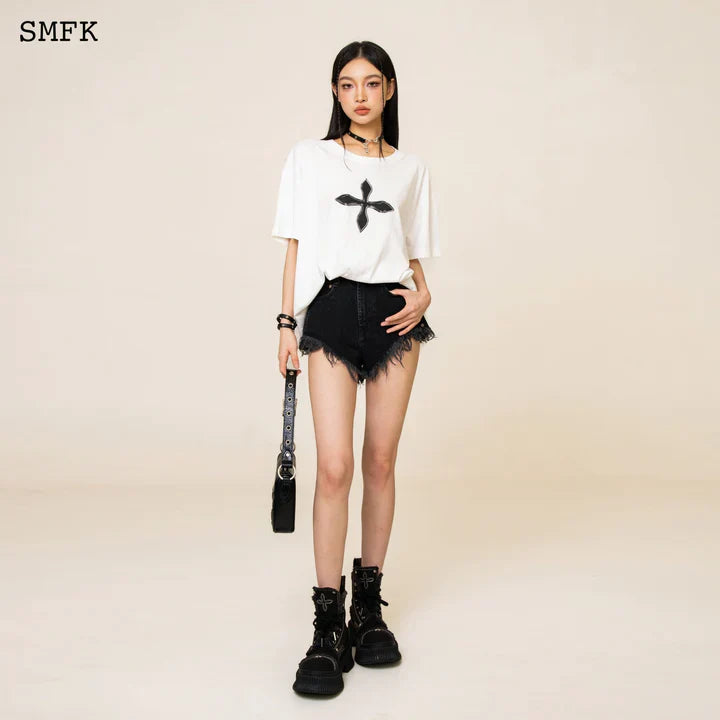 COMPASS CROSS VINTAGE OVERSIZE TEE IN WHITE