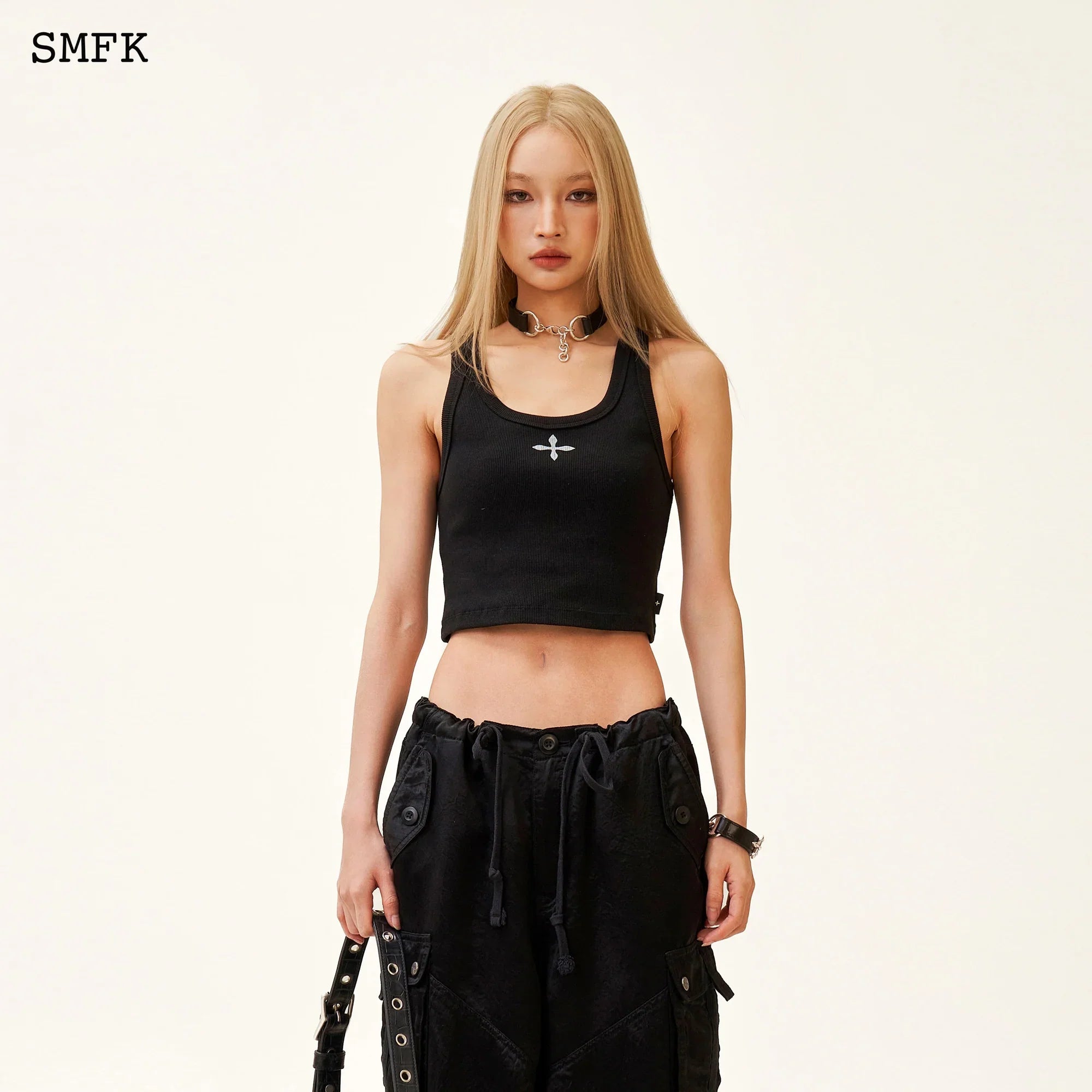 SMFK COMPASS JADE SATIN RETRO PARATROOPER PANTS BLACK
