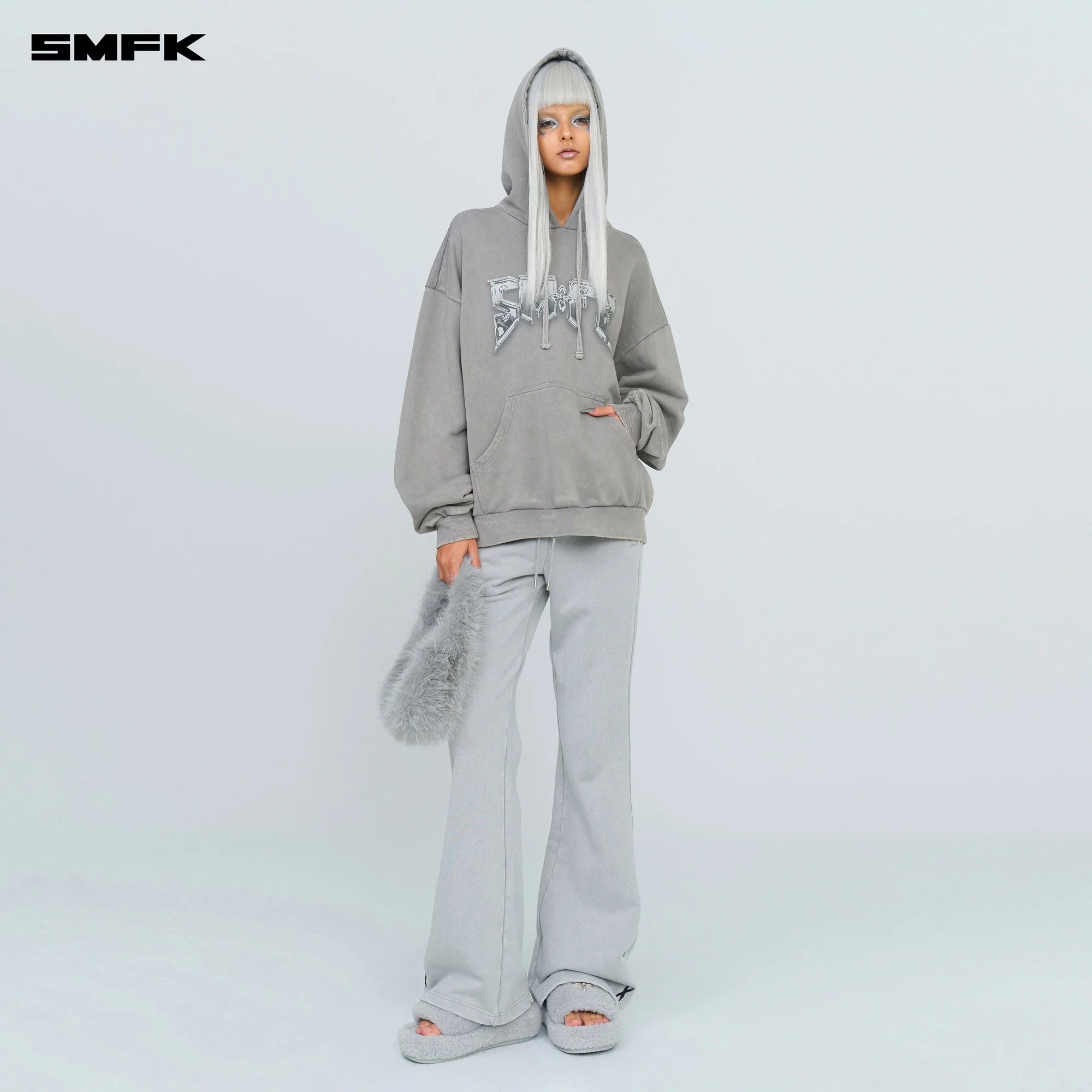 COMPASS METAL ROCK LOOSE HOODIE GRAY