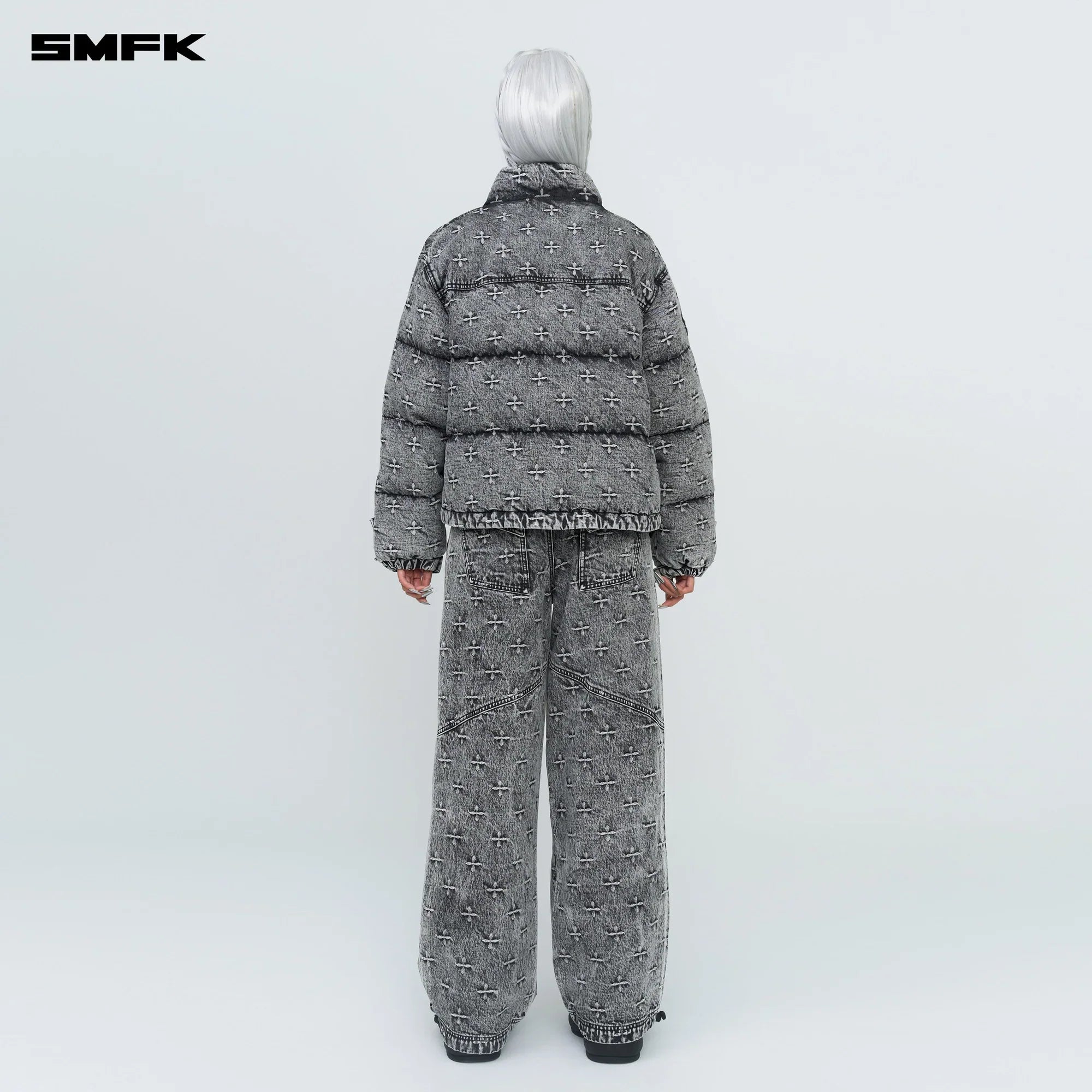 COMPASS MUSTANG CLASSIC DENIM PUFFER JACKET IN GRAY