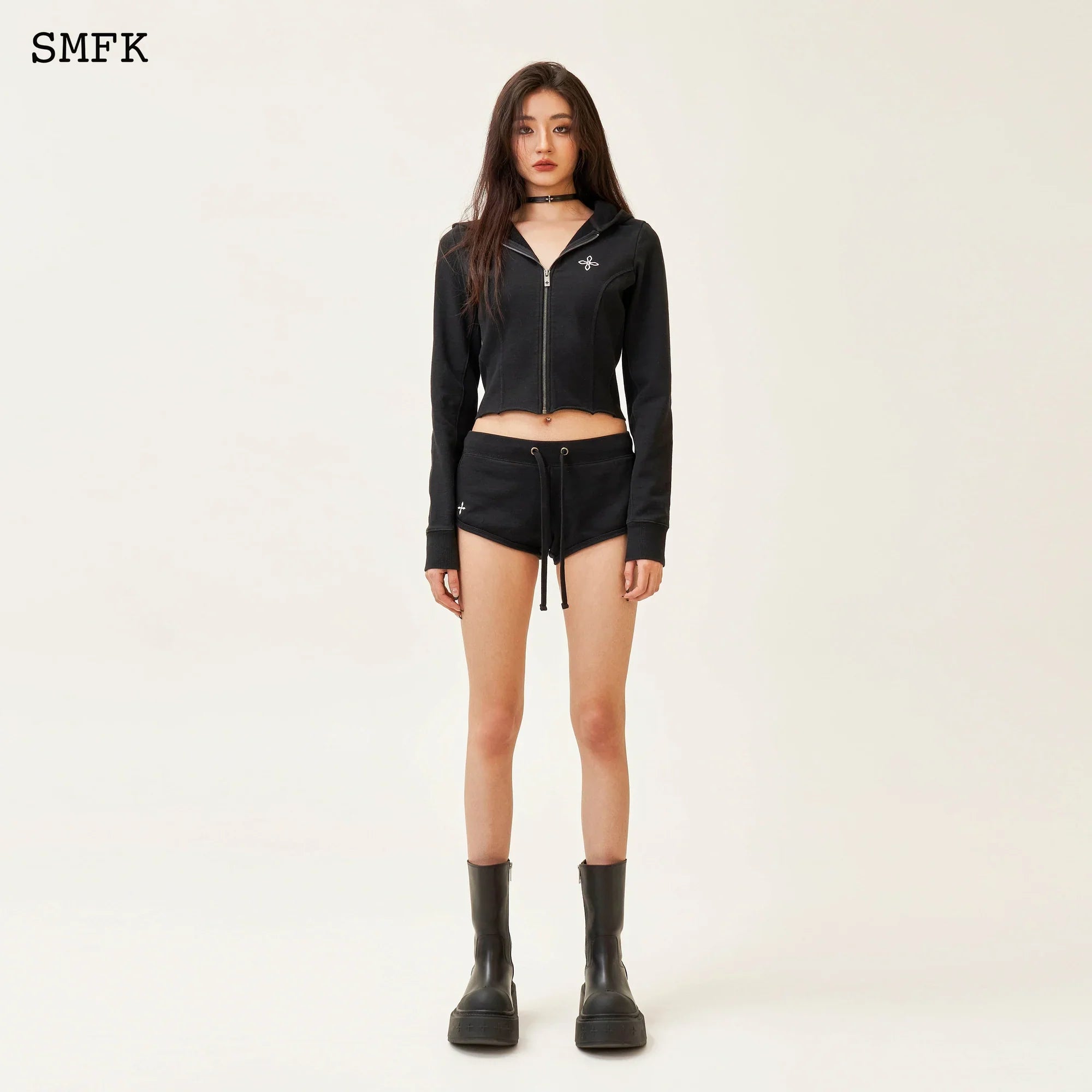 SMFK COMPASS ROVE STRAY SLIM-FIT HOODIE IN BLACK