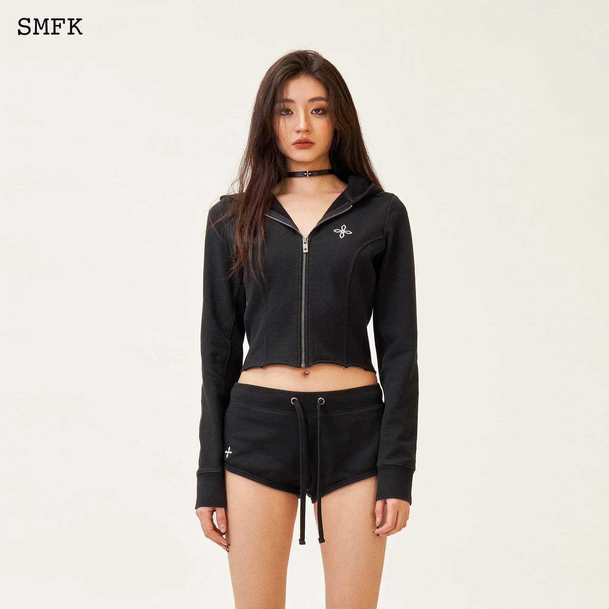 SMFK COMPASS ROVE STRAY SLIM-FIT HOODIE IN BLACK