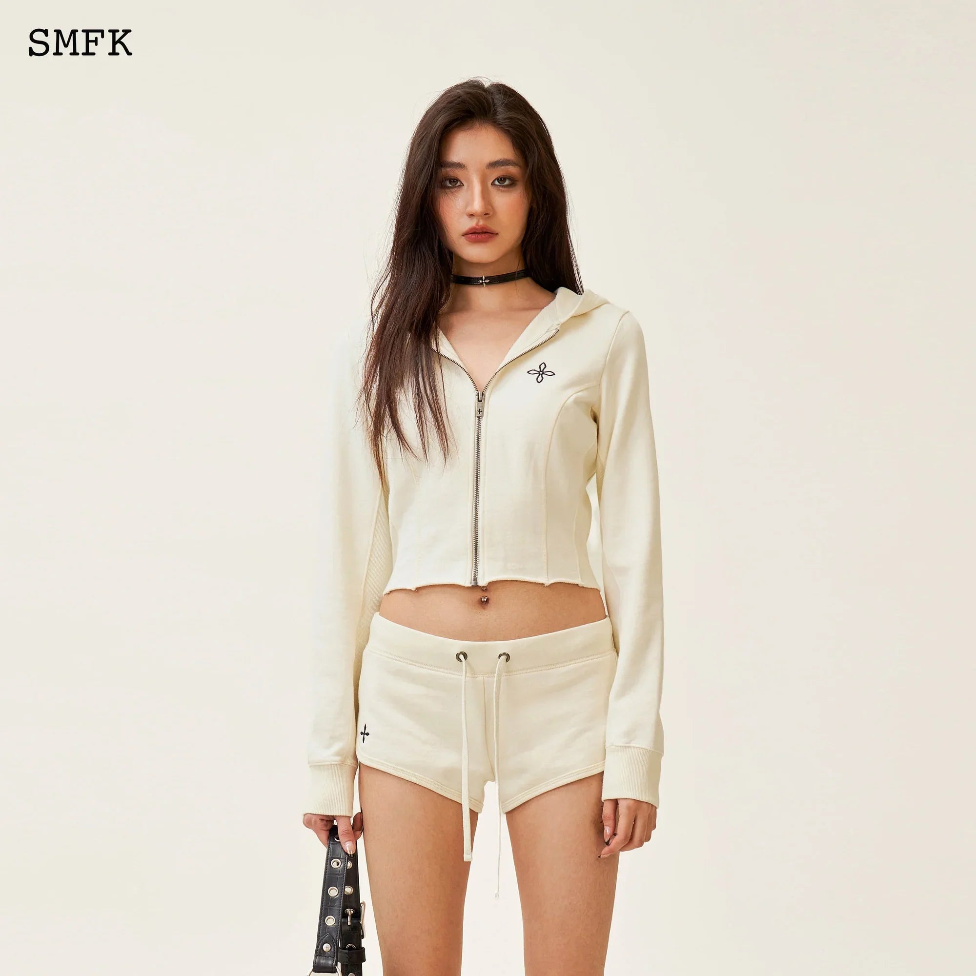 SMFK COMPASS ROVE STRAY SLIM-FIT HOODIE IN WHITE