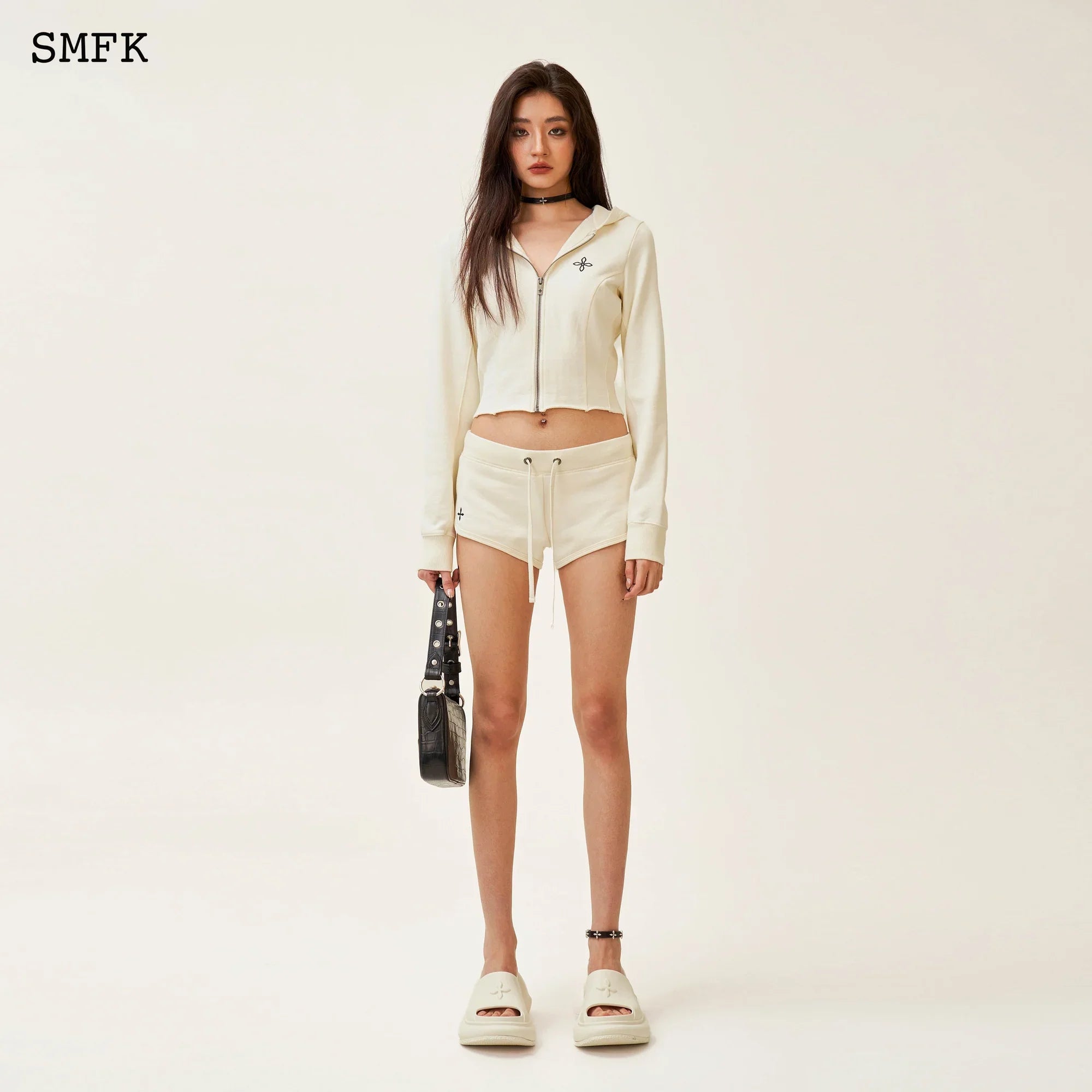 SMFK COMPASS ROVE STRAY SLIM-FIT HOODIE IN WHITE