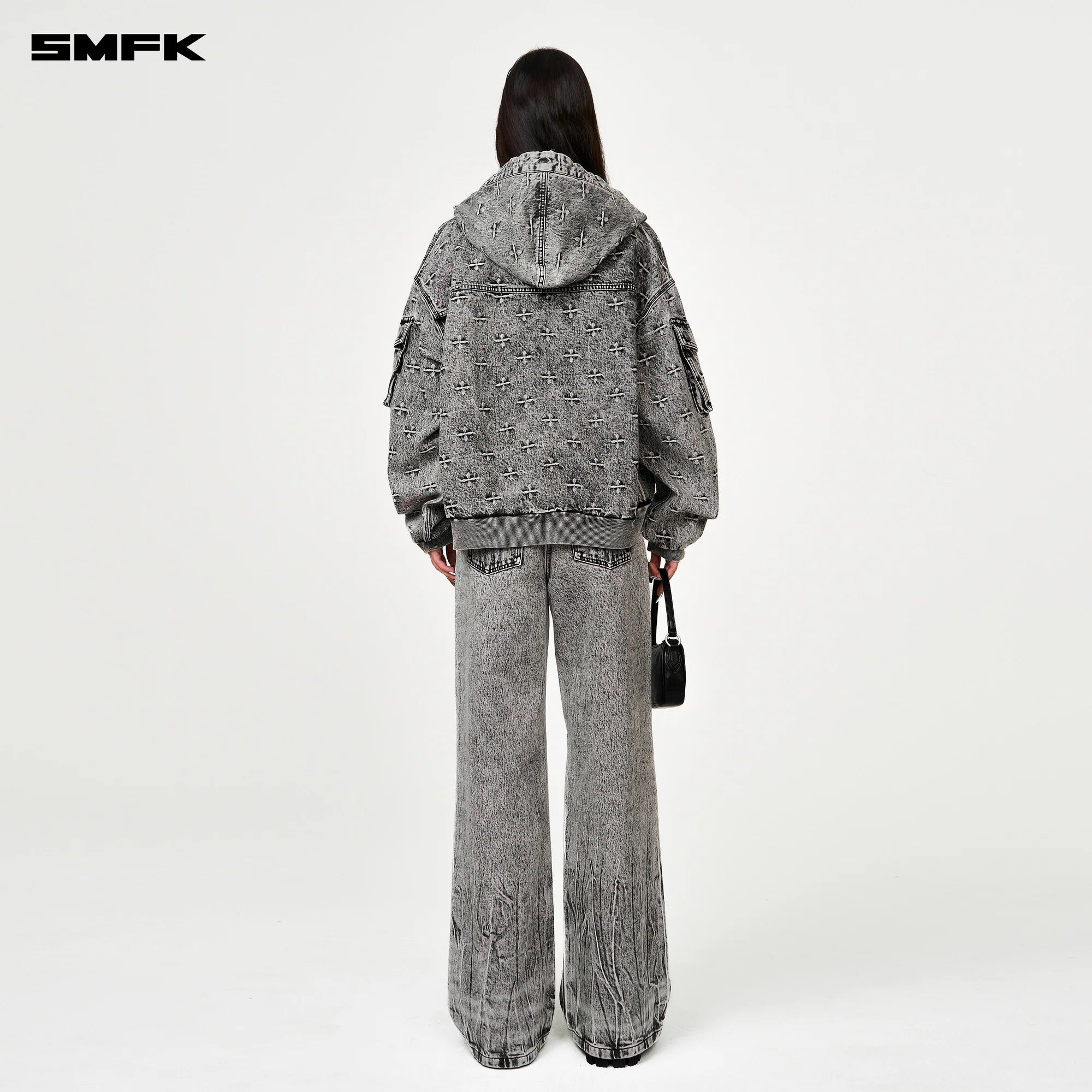 COMPASS STORM GARDEN OVERSIZE DENIM HOODIE GRAY
