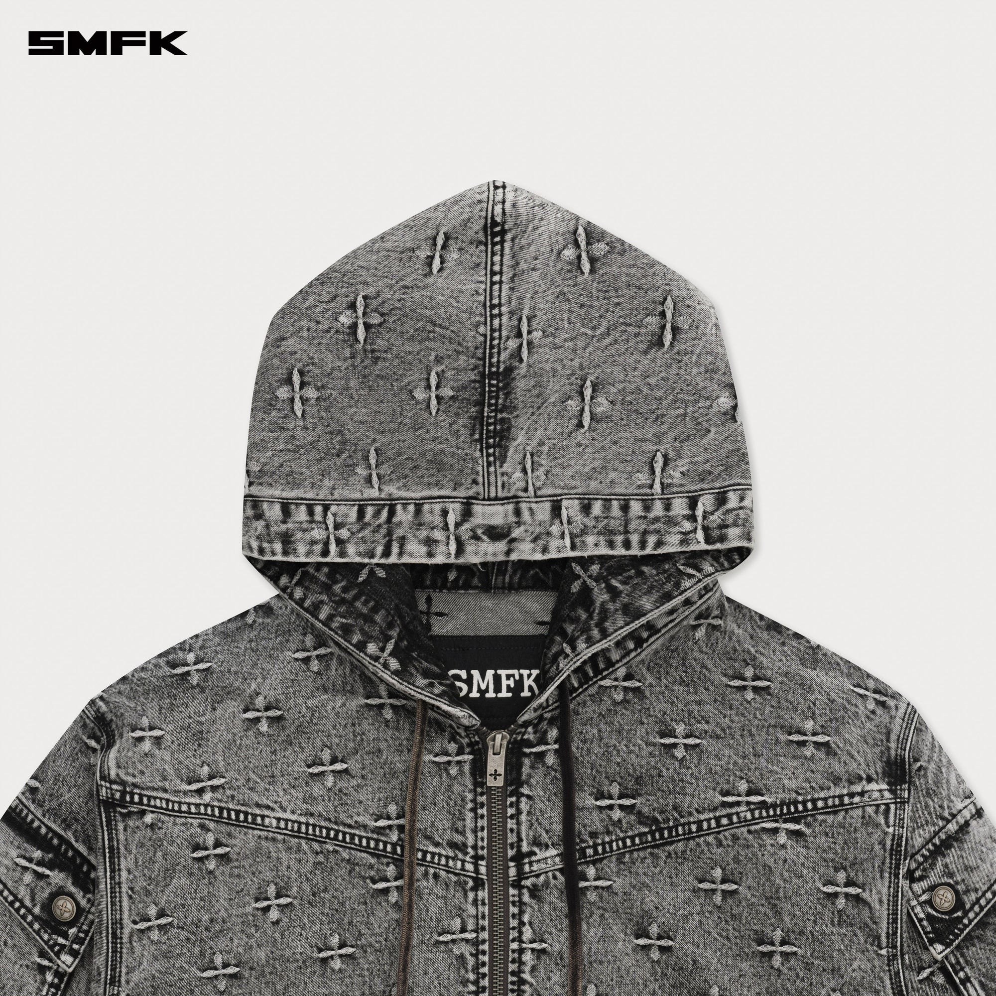 COMPASS STORM GARDEN OVERSIZE DENIM HOODIE GRAY