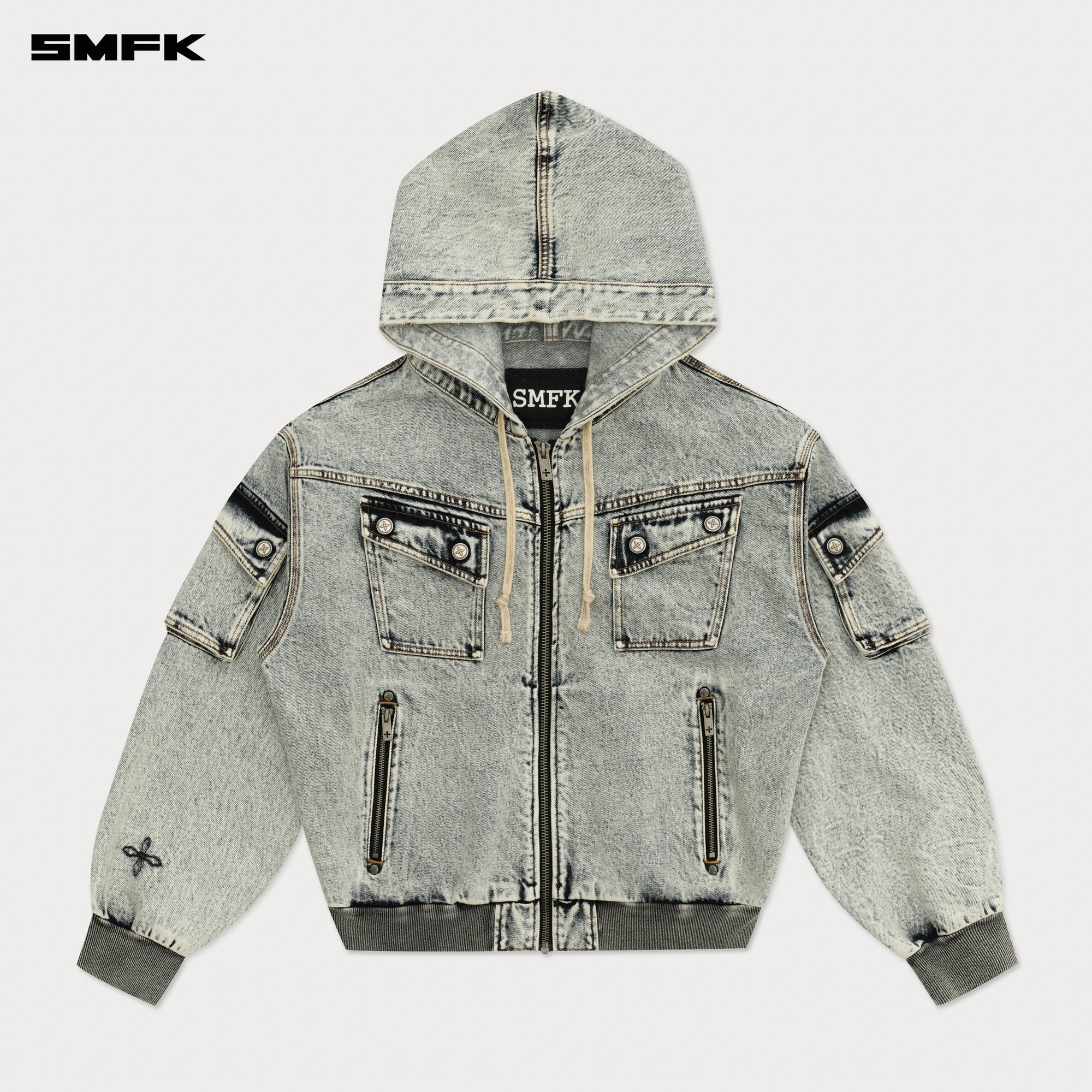 COMPASS STORM GARDEN OVERSIZE DENIM HOODIE WHITE
