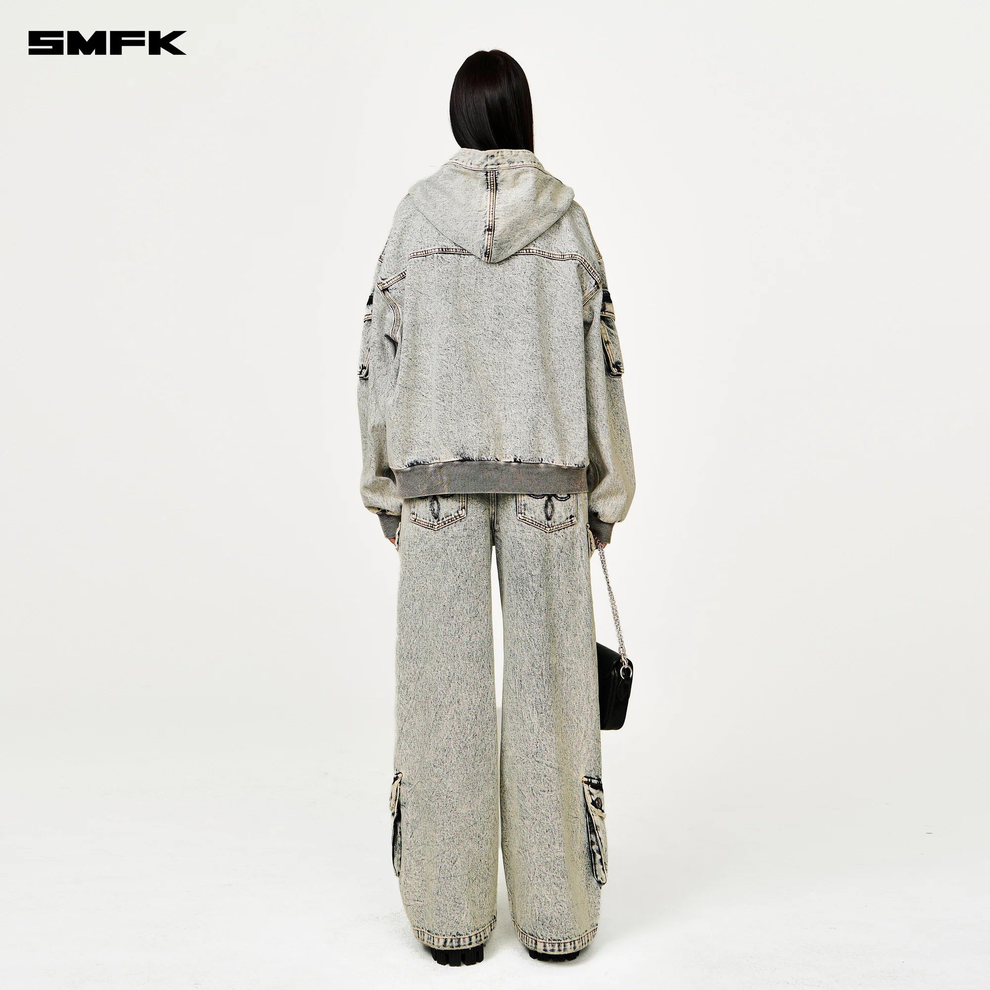 COMPASS STORM GARDEN OVERSIZE DENIM HOODIE WHITE