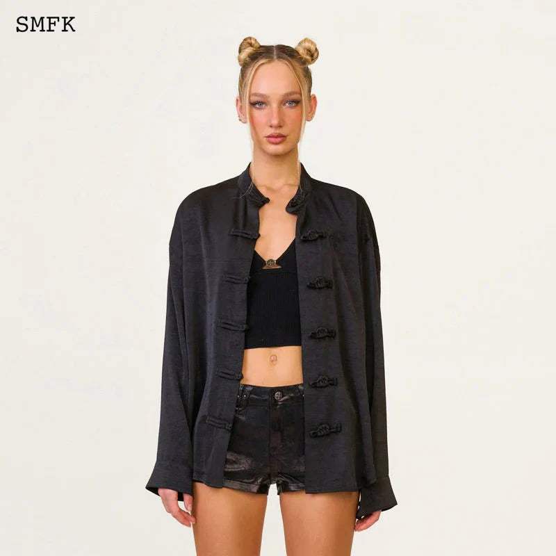 SMFK COMPASS TRADITIONAL KNOTTED BUTTON TANG SATIN SHIRT