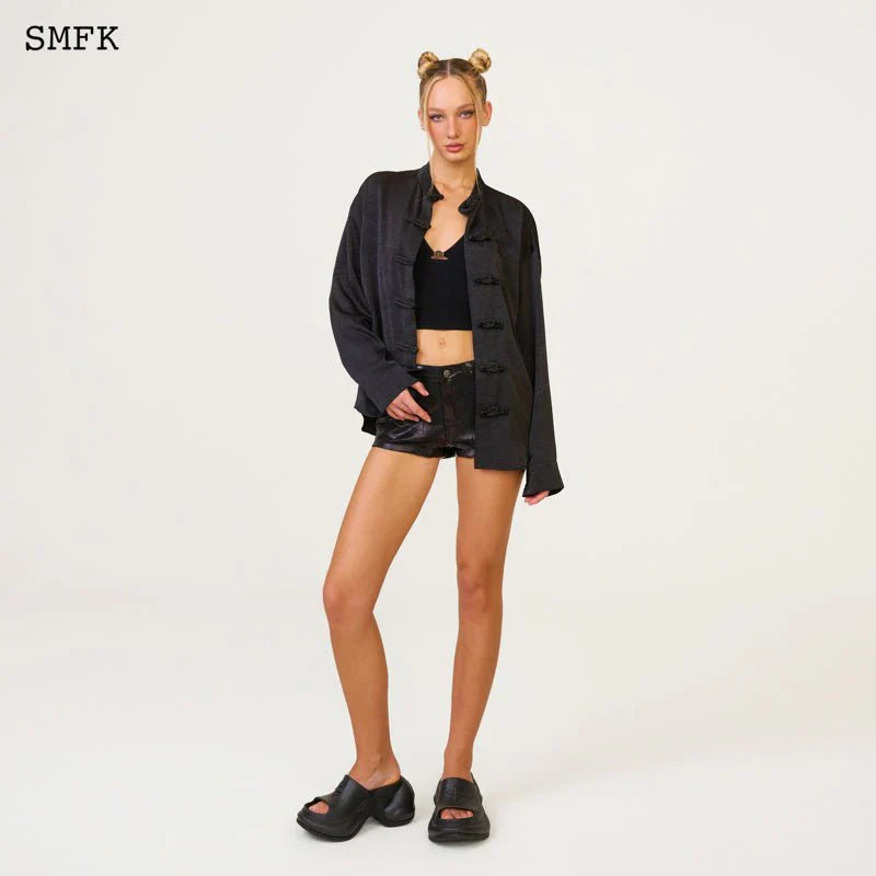 SMFK COMPASS TRADITIONAL KNOTTED BUTTON TANG SATIN SHIRT