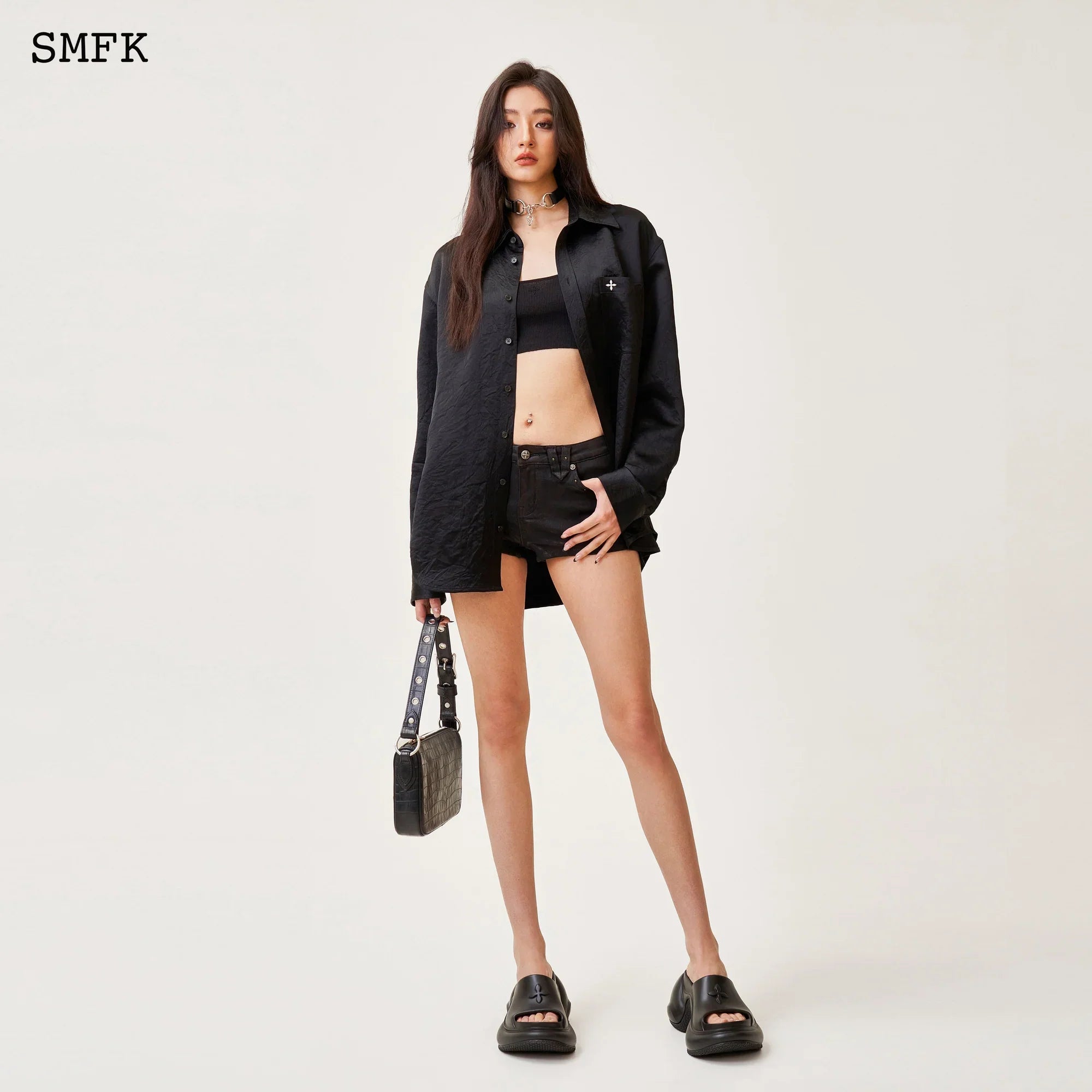 SMFK COMPASS WAVE HIGH-HEEL BUMPER SANDAL IN BLACK