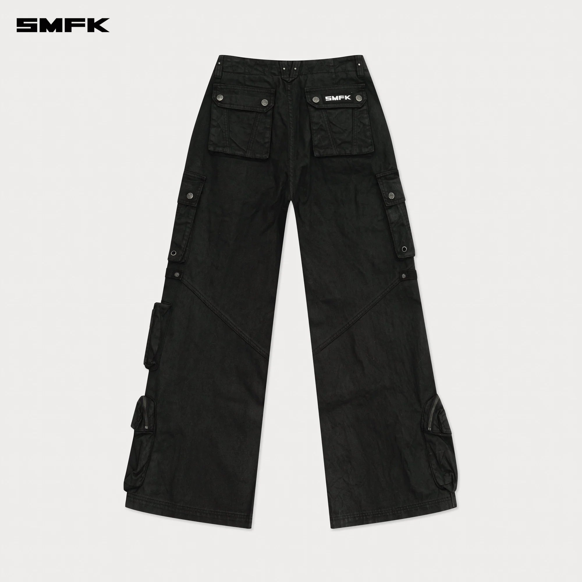 COMPASS WILD CYBER MUSTANG WAXED WIDE-LEG PANTS IN BLACK