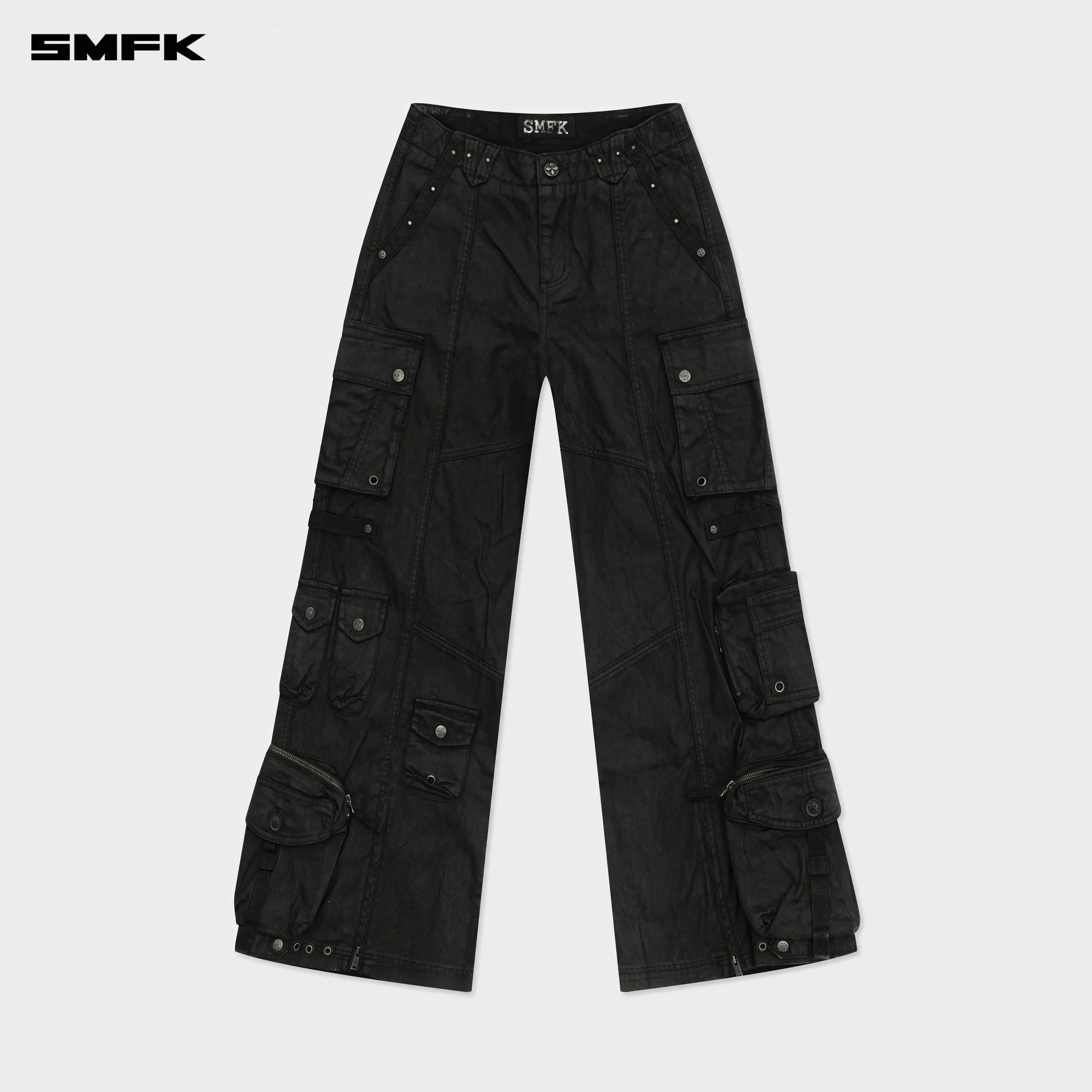 COMPASS WILD CYBER MUSTANG WAXED WIDE-LEG PANTS IN BLACK