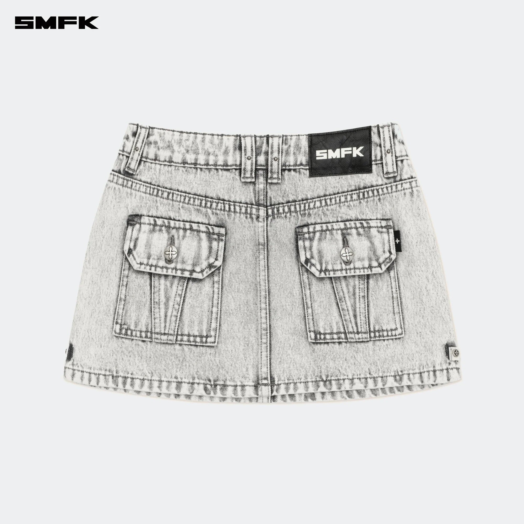 COMPASS WILD TARPAN DENIM MINI SKIRT GRAY