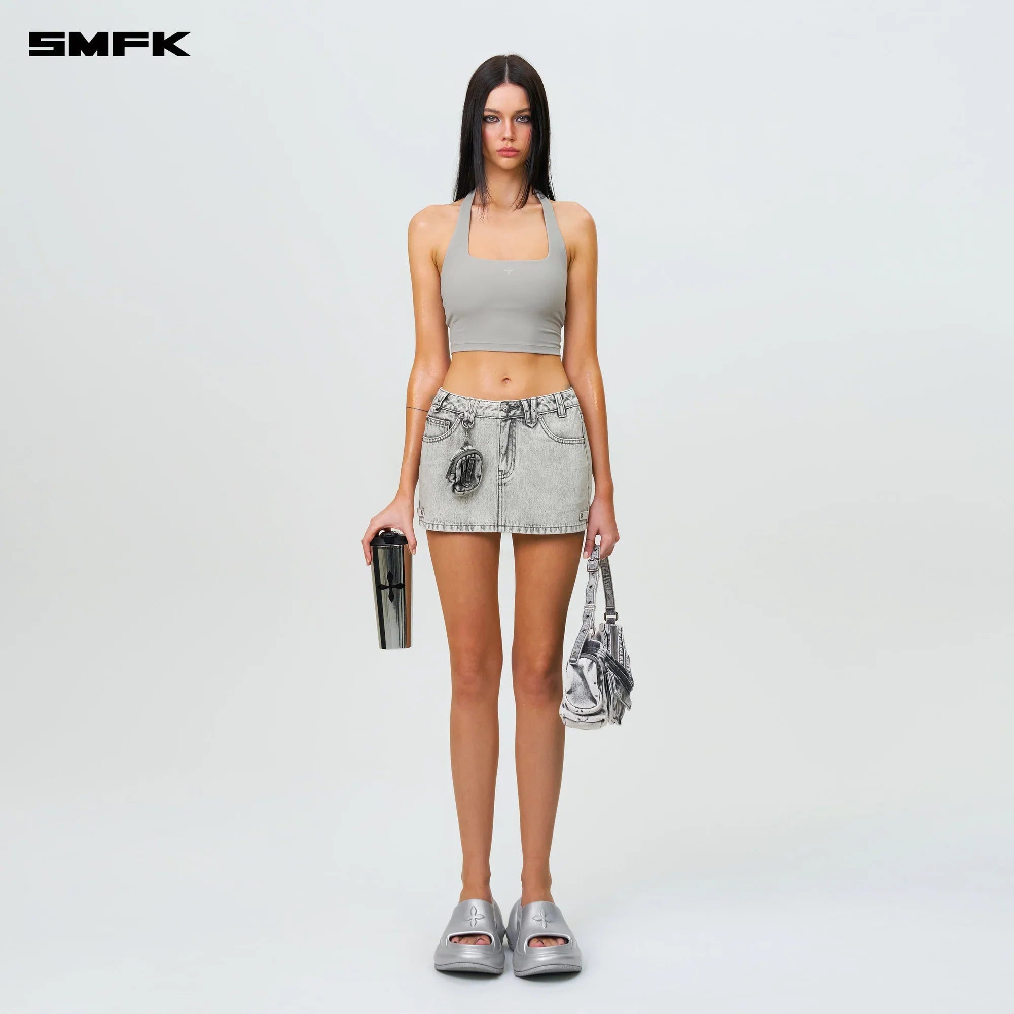 COMPASS WILD TARPAN DENIM MINI SKIRT GRAY