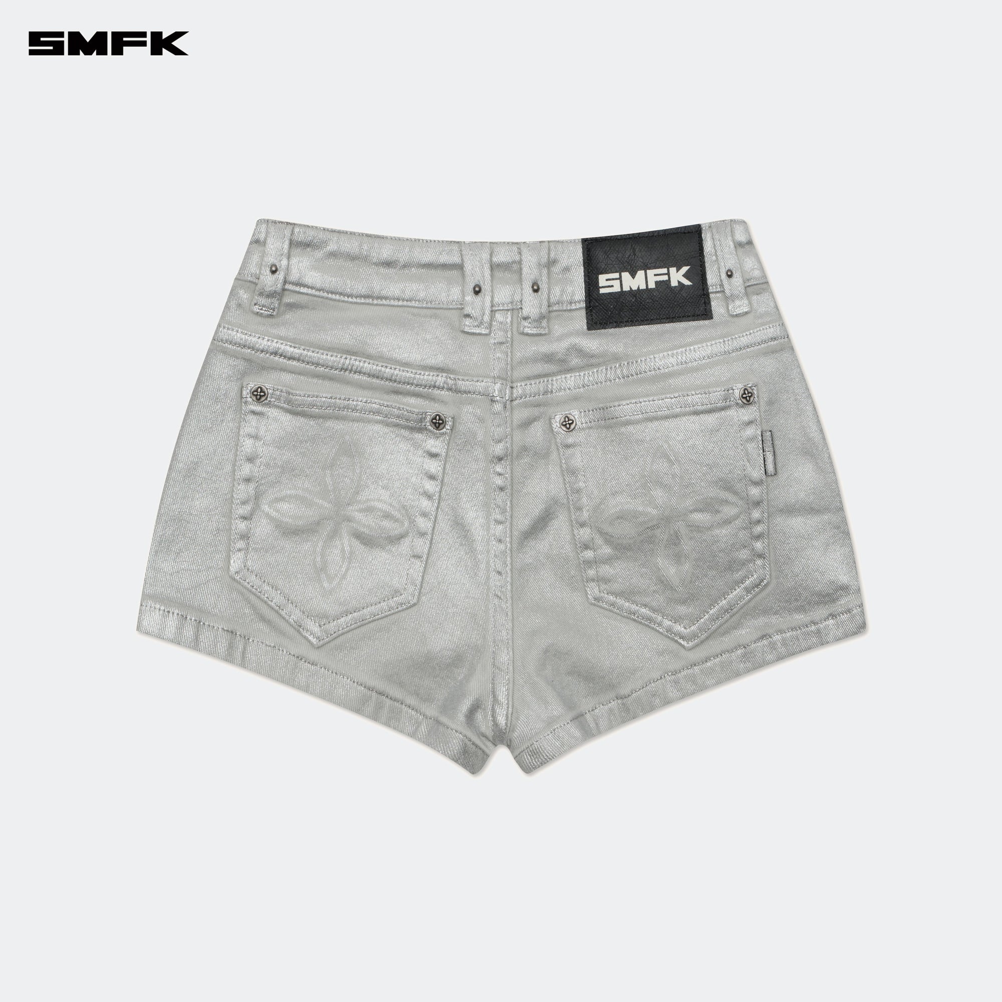 SMFK COMPASS WILD TARPAN LOW-WAIST DENIM SHORTS SILVER