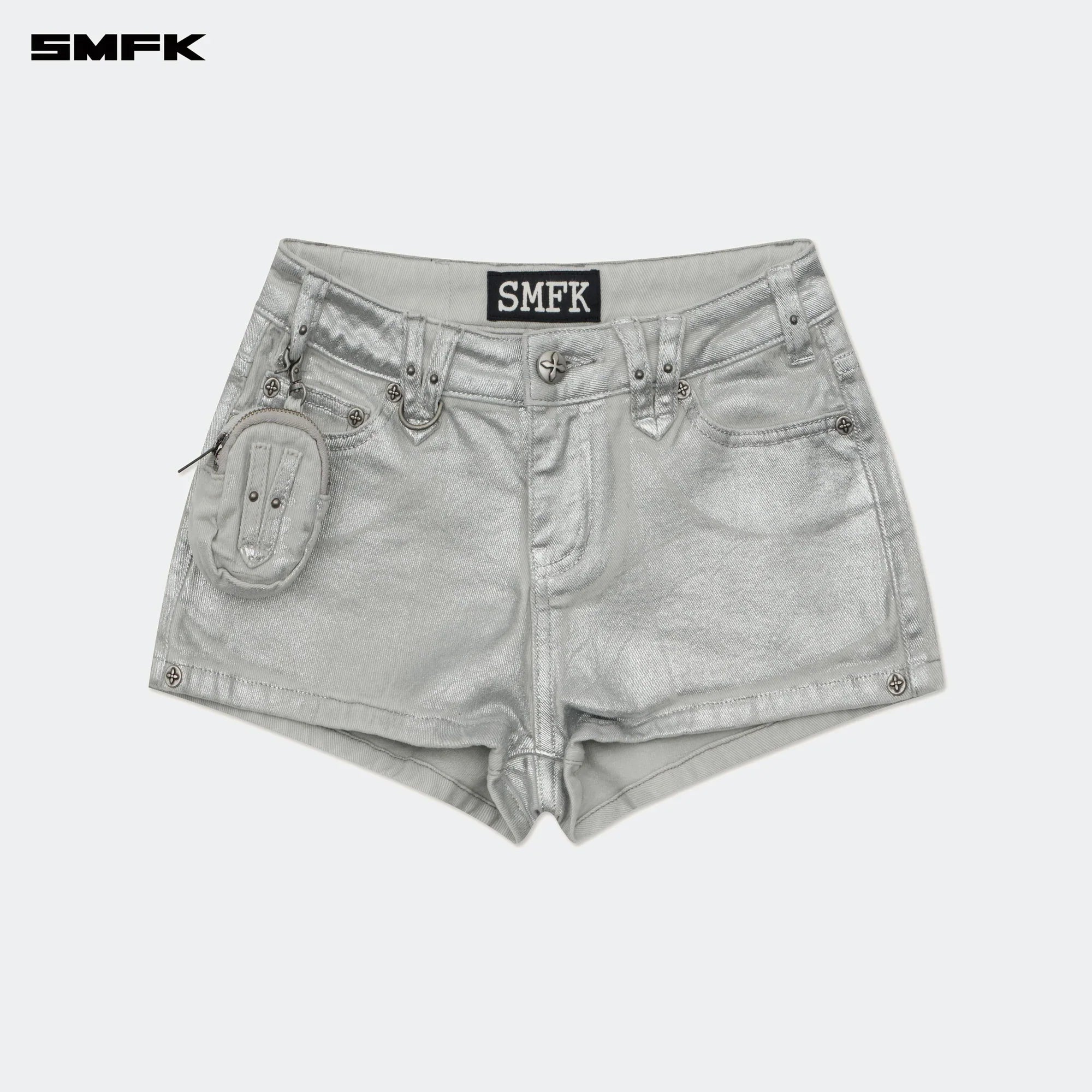 SMFK COMPASS WILD TARPAN LOW-WAIST DENIM SHORTS SILVER