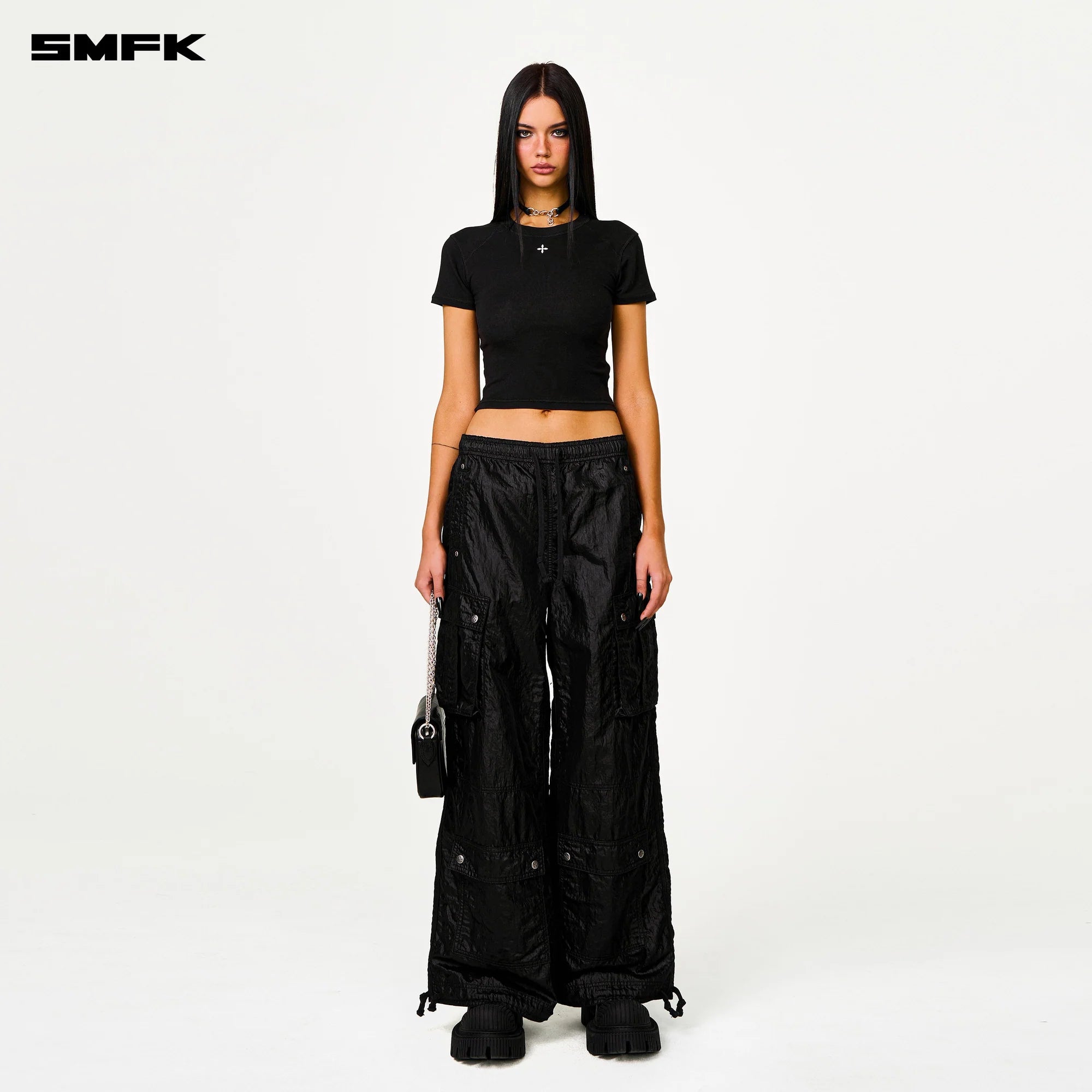 FUTURE LIGHTNING WIDE-LEG TRACK PANTS IN BLACK