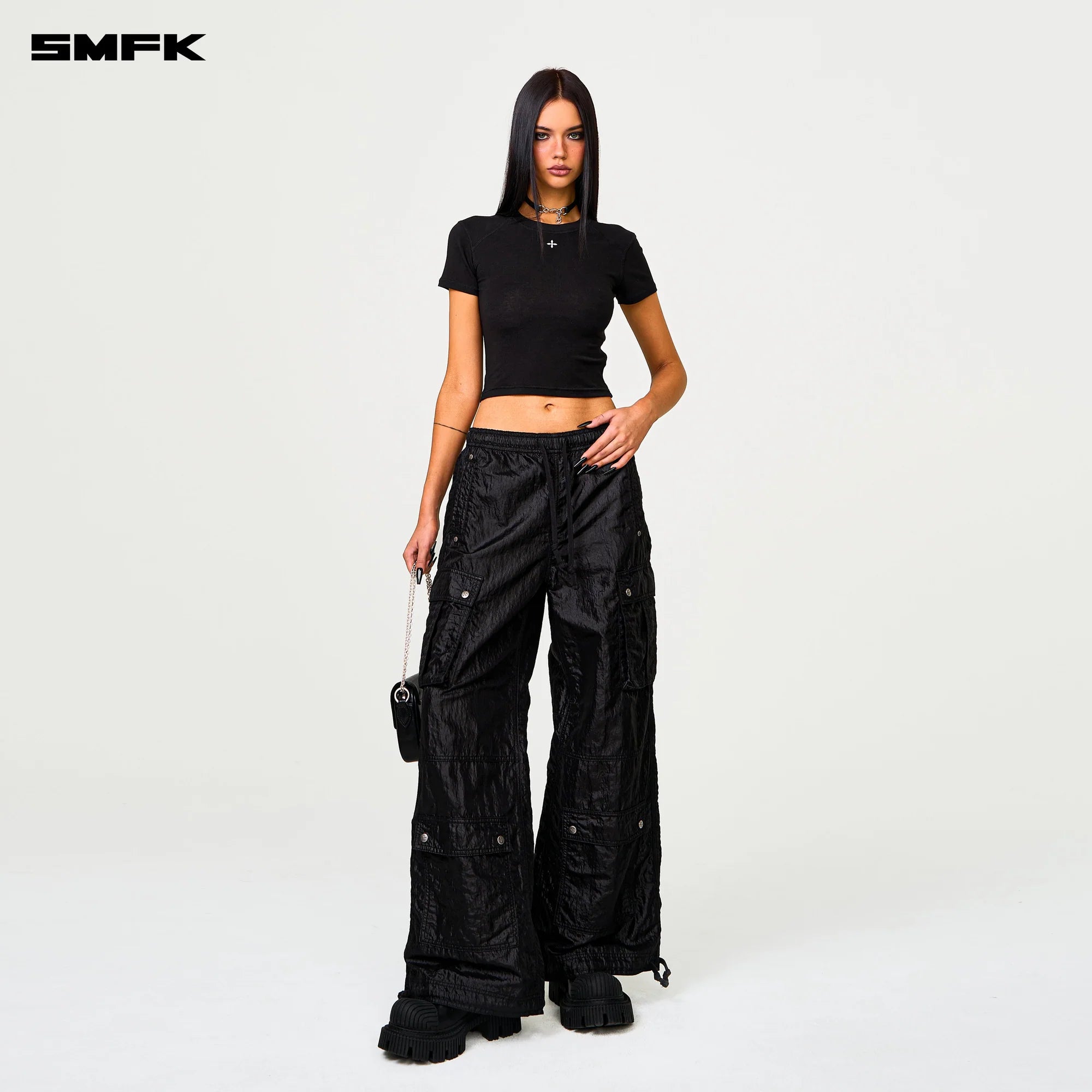 FUTURE LIGHTNING WIDE-LEG TRACK PANTS IN BLACK