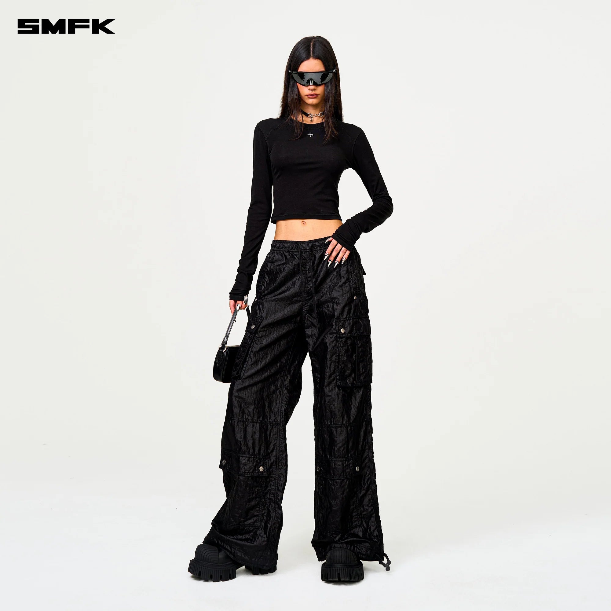 FUTURE LIGHTNING WIDE-LEG TRACK PANTS IN BLACK