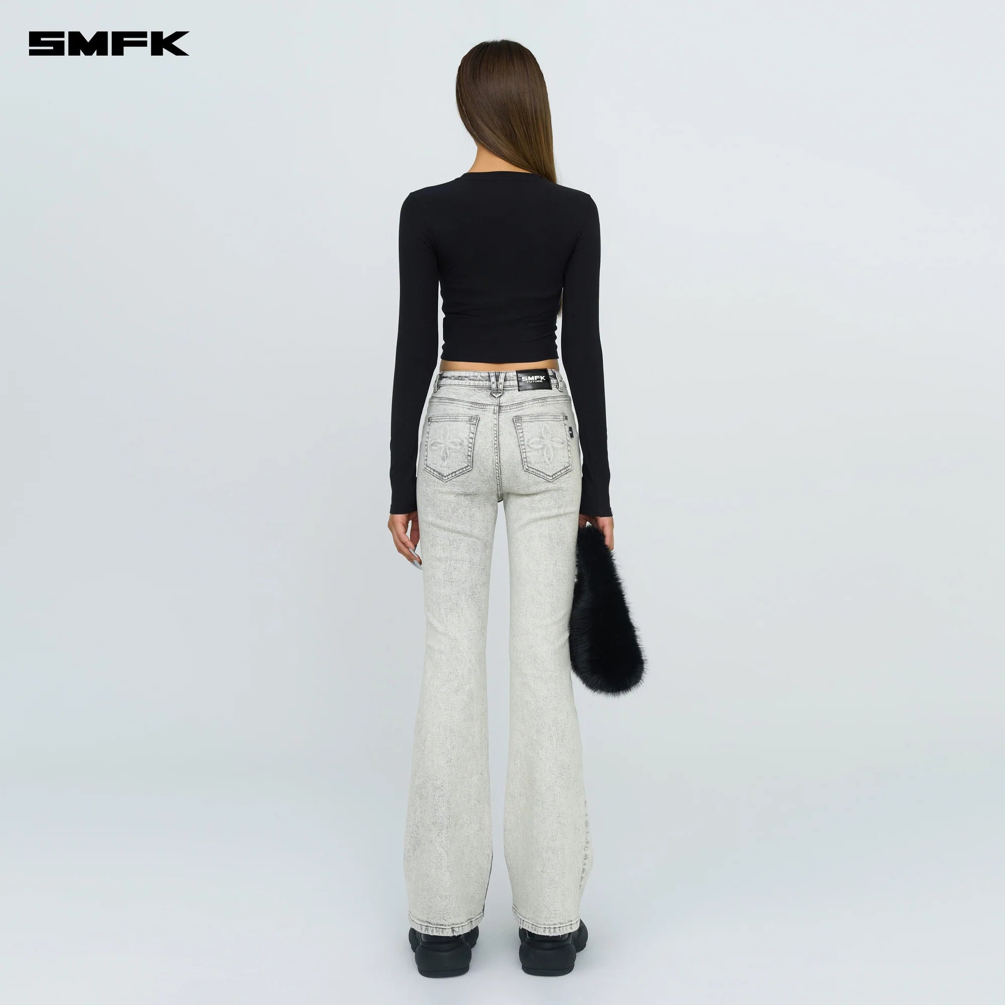 FUTURE MIRAGE GRAY NEBULA STRETCH-FLARED JEANS