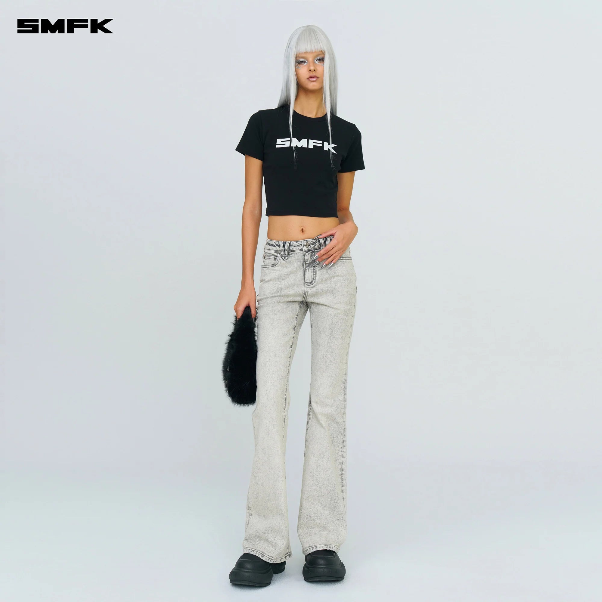 FUTURE MIRAGE GRAY NEBULA STRETCH-FLARED JEANS