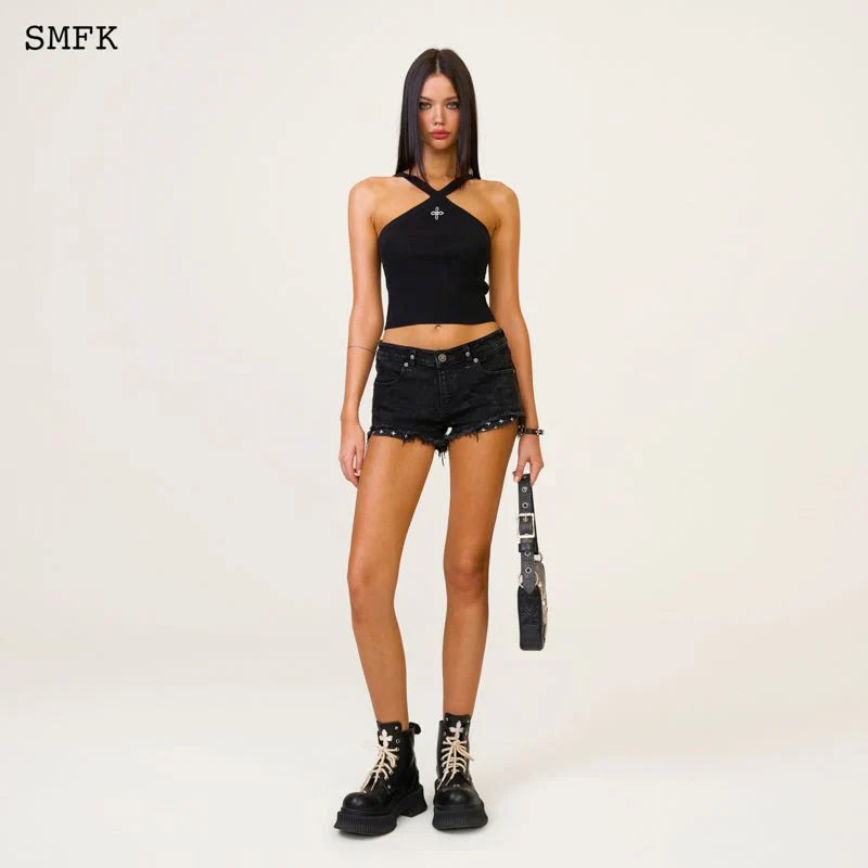 TEMPLE CHINESE BANDEAU SPORTY TOP BLACK