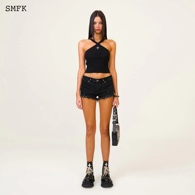 TEMPLE CHINESE BANDEAU SPORTY TOP BLACK