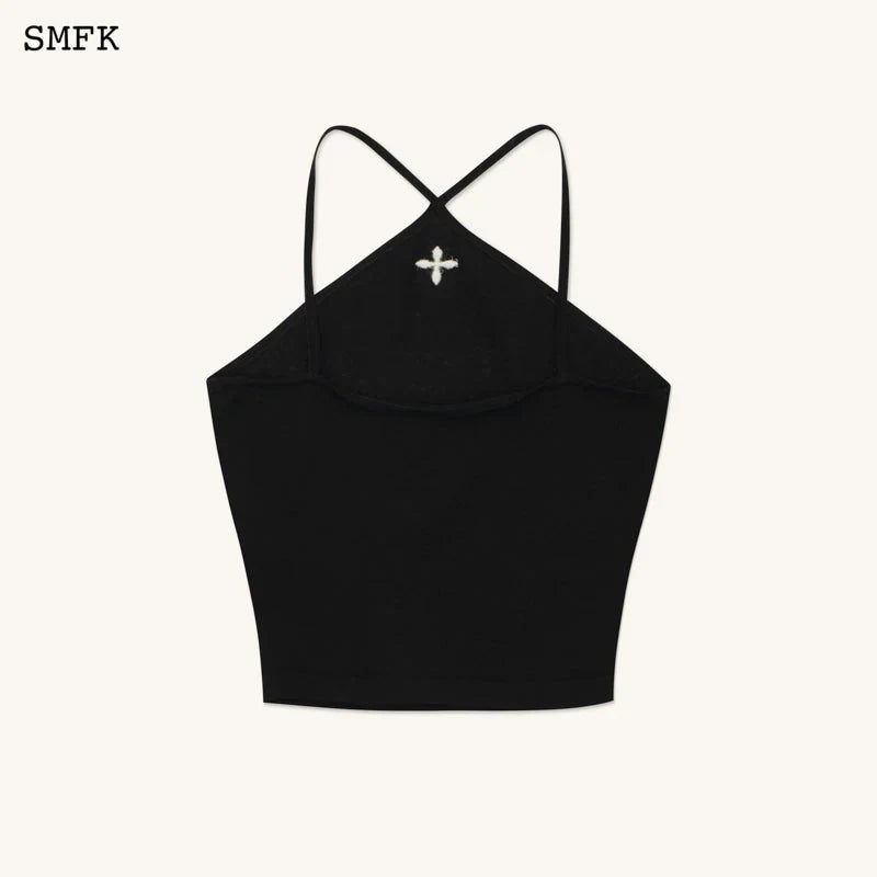 TEMPLE TRADITIONAL BLACK KNITTED CROSS SLING TOP